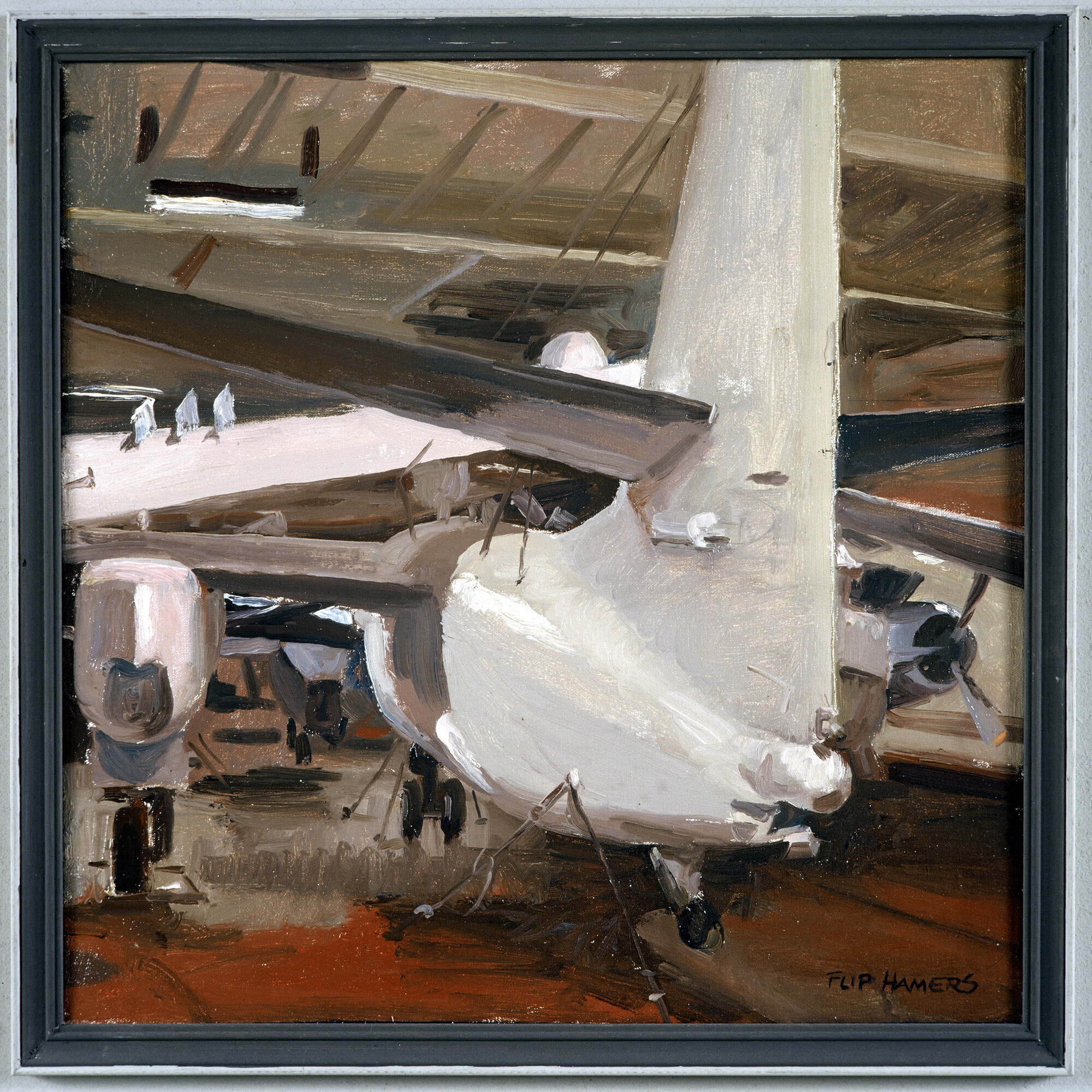 A.5314(01); De hangar van het vliegkampschip Hr.Ms. Karel Doorman; schilderij