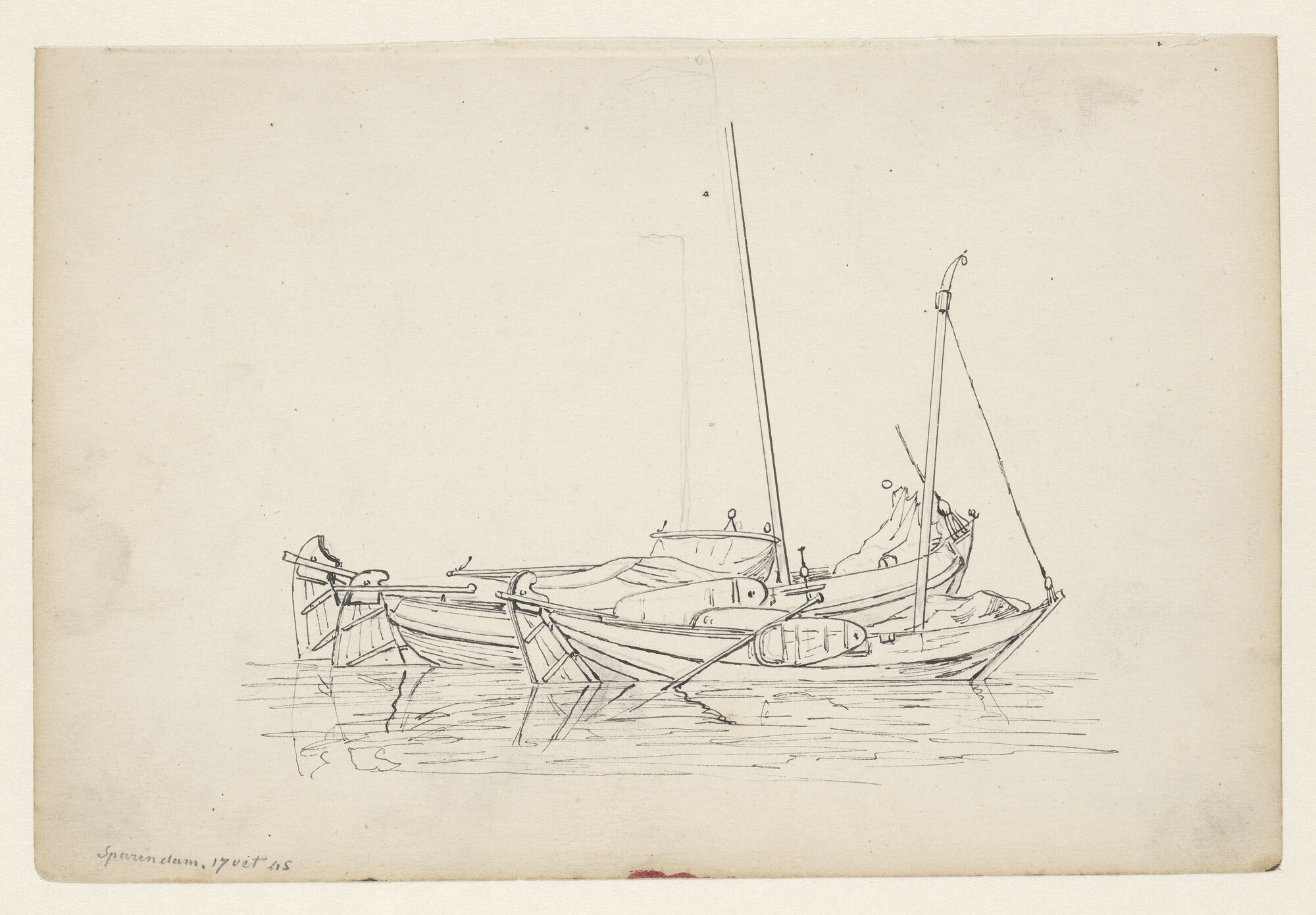 A.4905(06); Visserscheepjes voor anker in Spaarndam; tekening