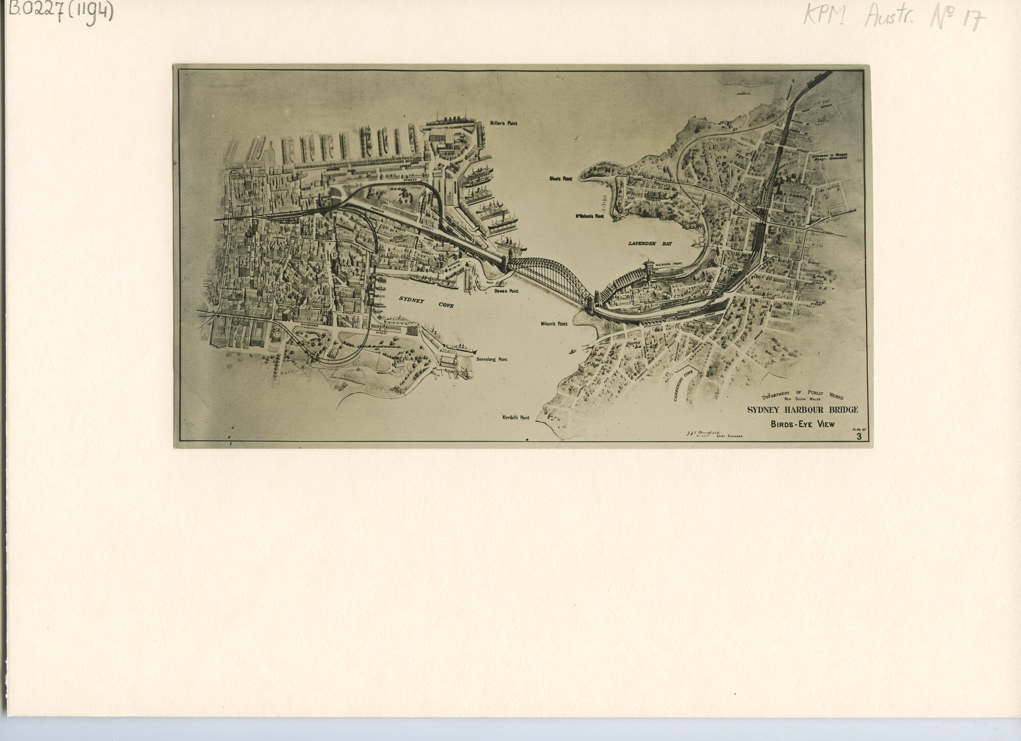 B.0227(1194); Foto van artists impression (Birds-eye View) van Sydney Harbour Bridge en [...]; foto