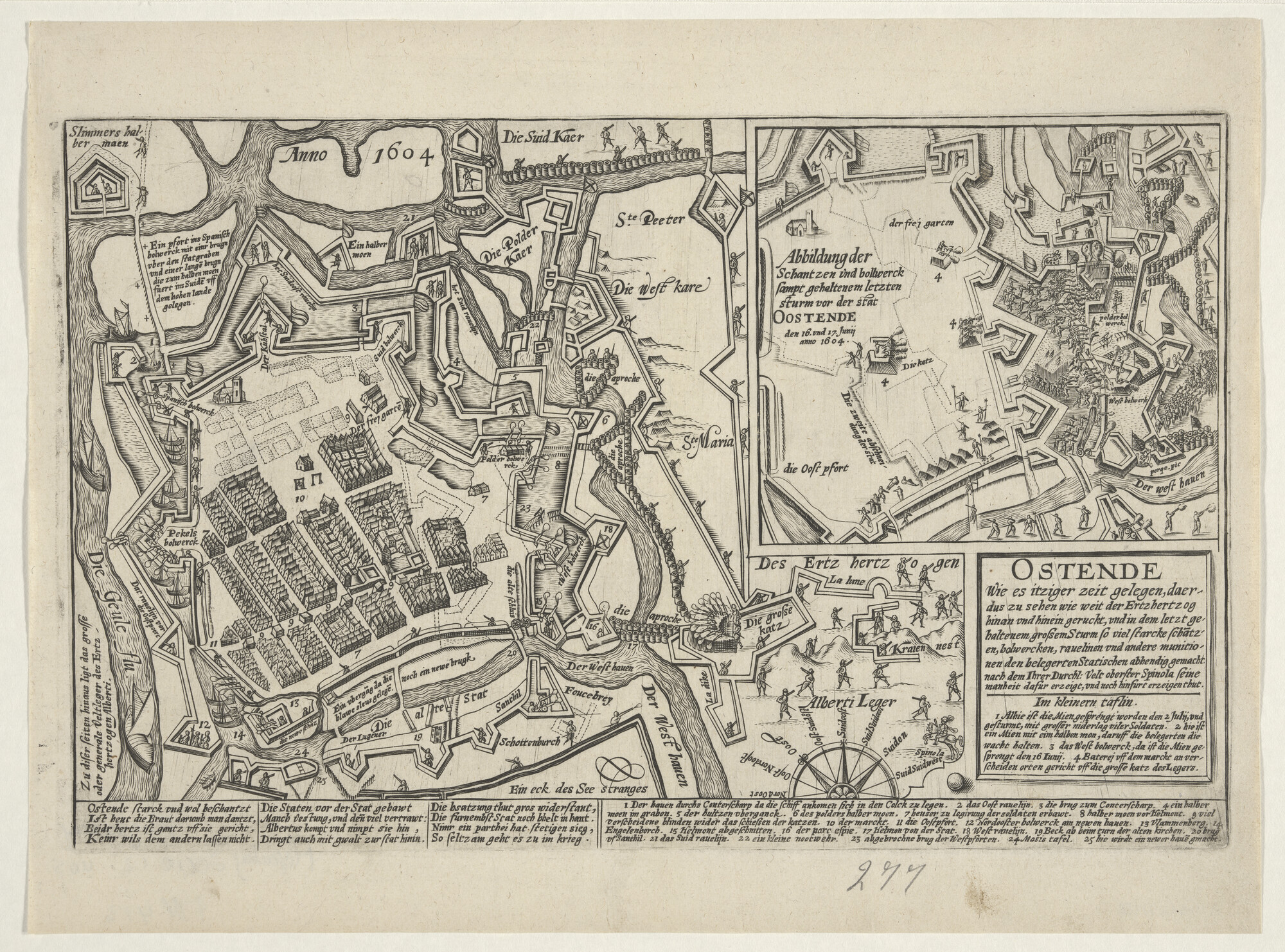 A.0145(027)388; De stad Oostende, tijdens de belegering door de Aartshertog; prent