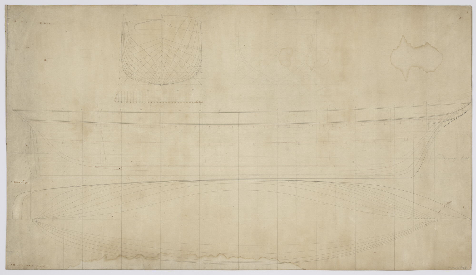 2004.4898; Lijnenplan van de clipper 'Metalen Kruis'; technische tekening