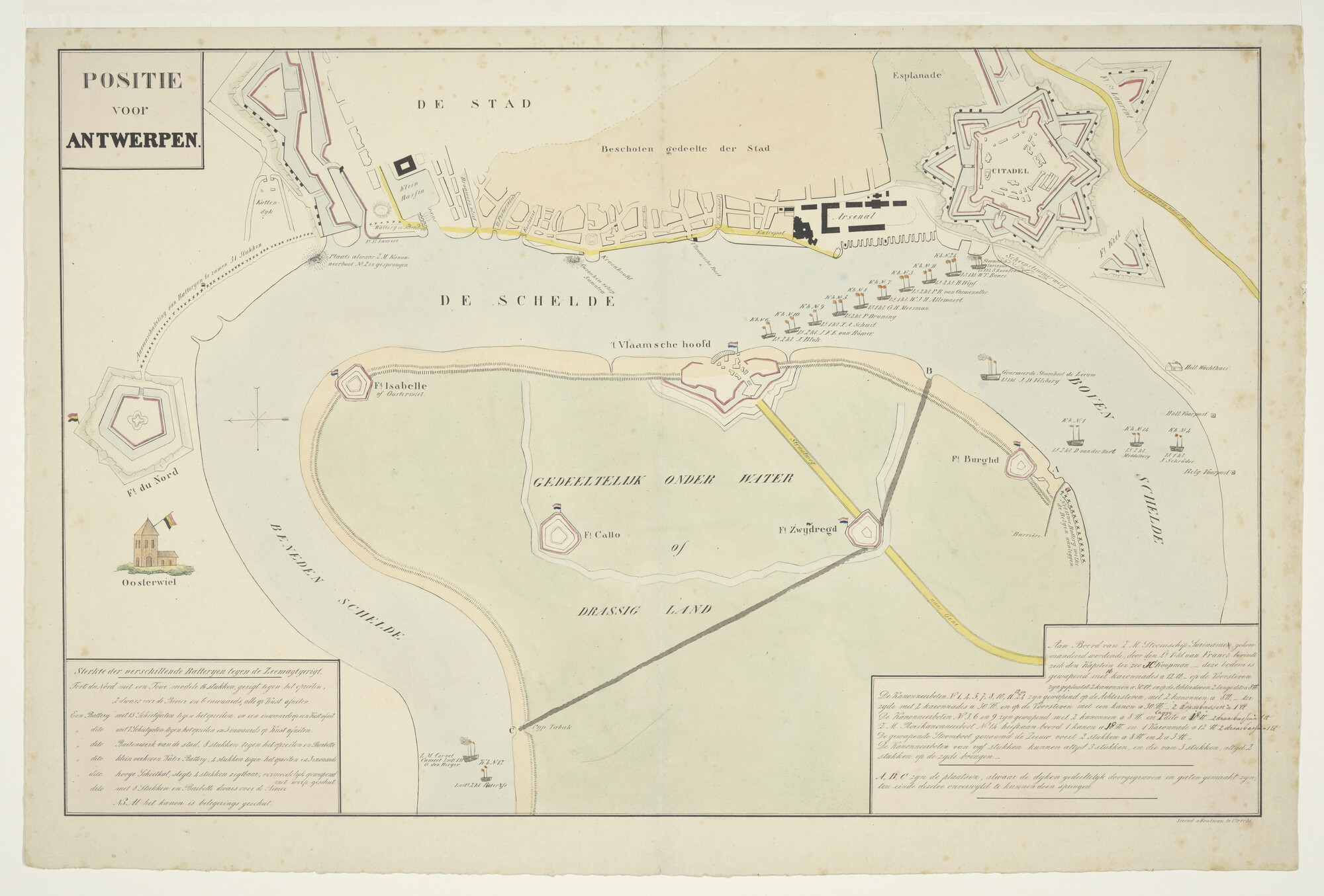 S.1277(03)6d; Positie van de schepen voor Antwerpen op de Schelde; prent