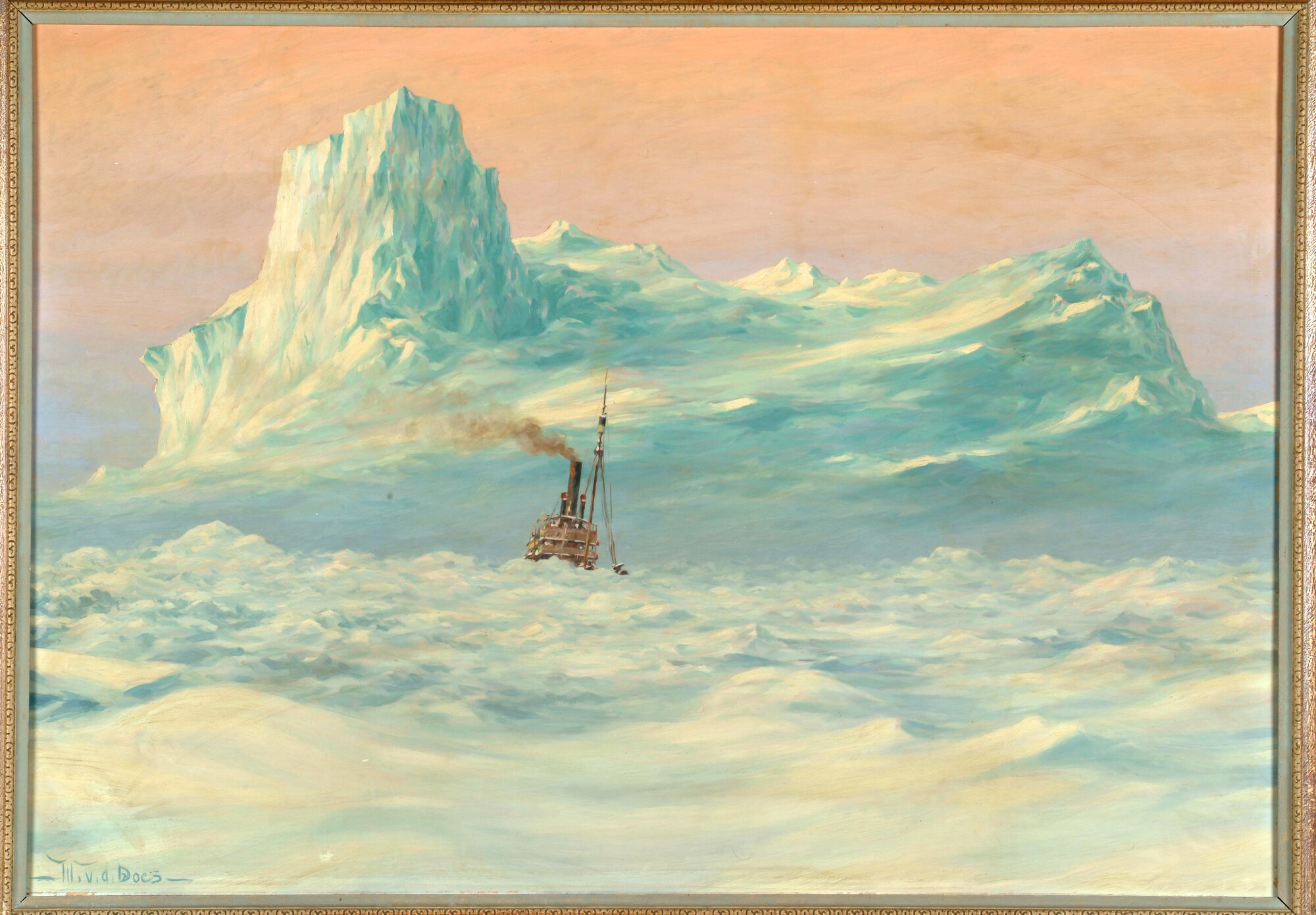 1995.1281; Een Noorse walvisjager in het ijs; schilderij