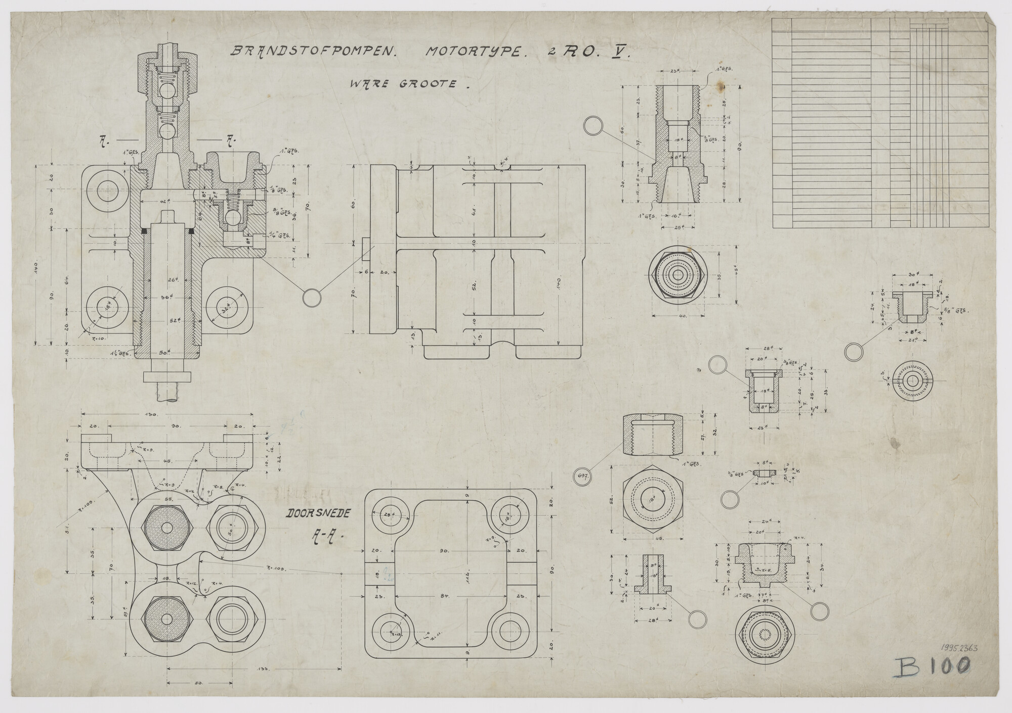 1995.2363; Brandstofpomp Kromhoutmotor 2RO5; technische tekening