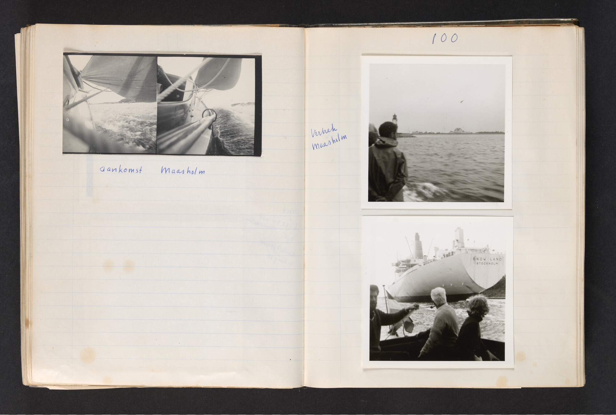 2017.0802; Logboek c.q. fotoalbum van reizen met zeeschouw Grutto (II) in Nederland, Duitsland en Denemarken, 1973-1974; logboek