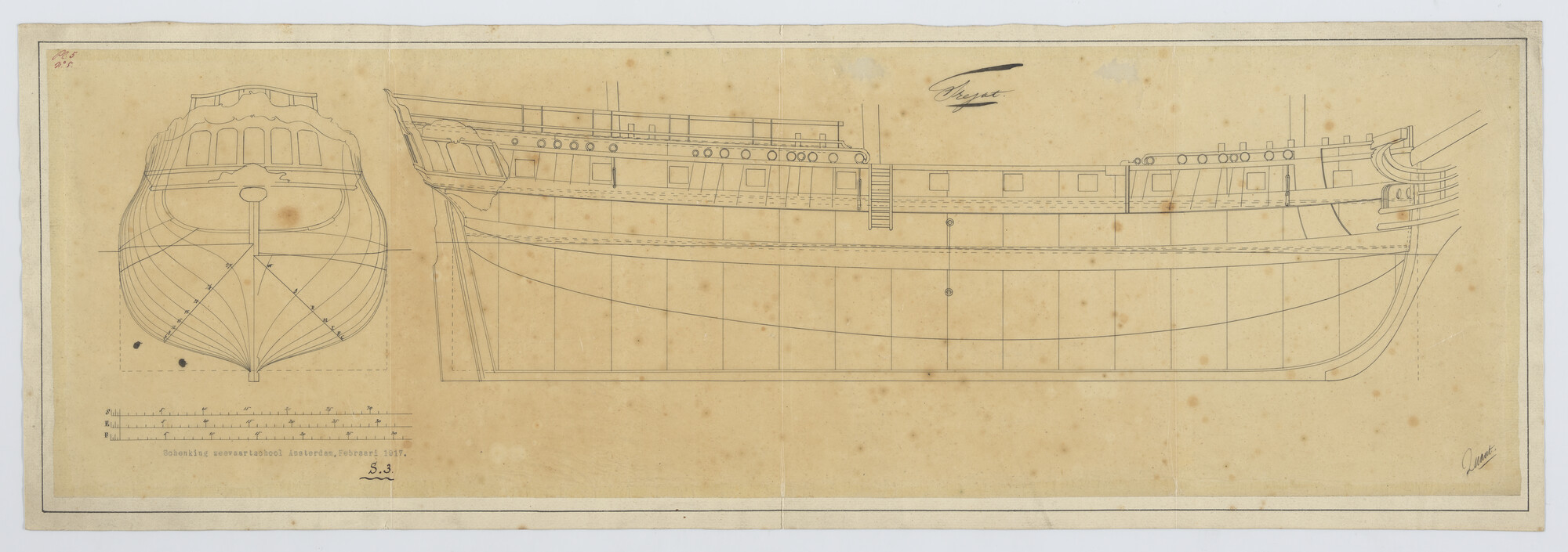 S.0003(05)015; Lijnenplan van een fregat; technische tekening