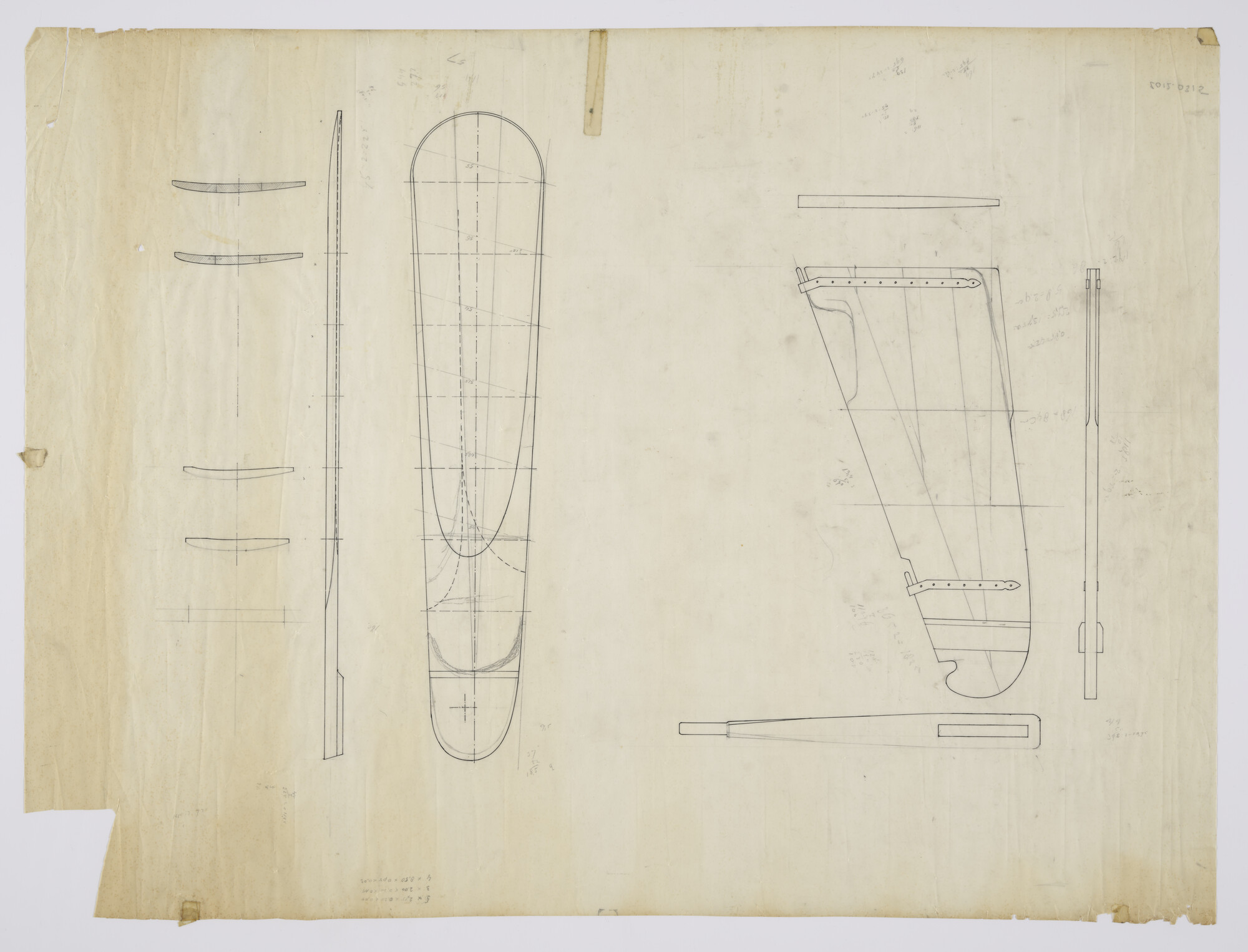 2012.0315; Constructieplan van roer en zwaarden van de zeeschouw Bestevaer van 9.68 m; technische tekening