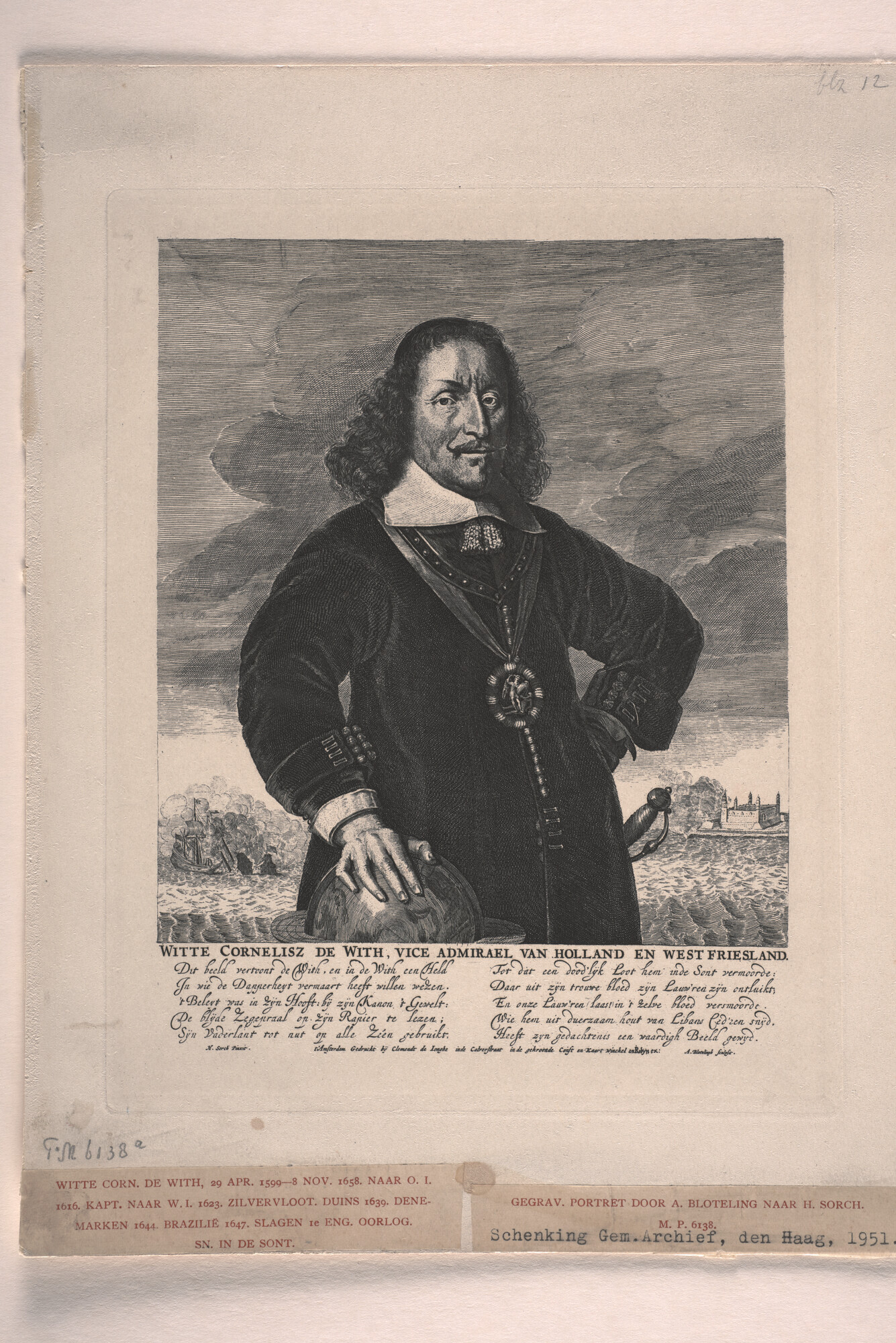 S.2644(10); Portret van Vice-Admiraal Witte Cornelisz de With; prent