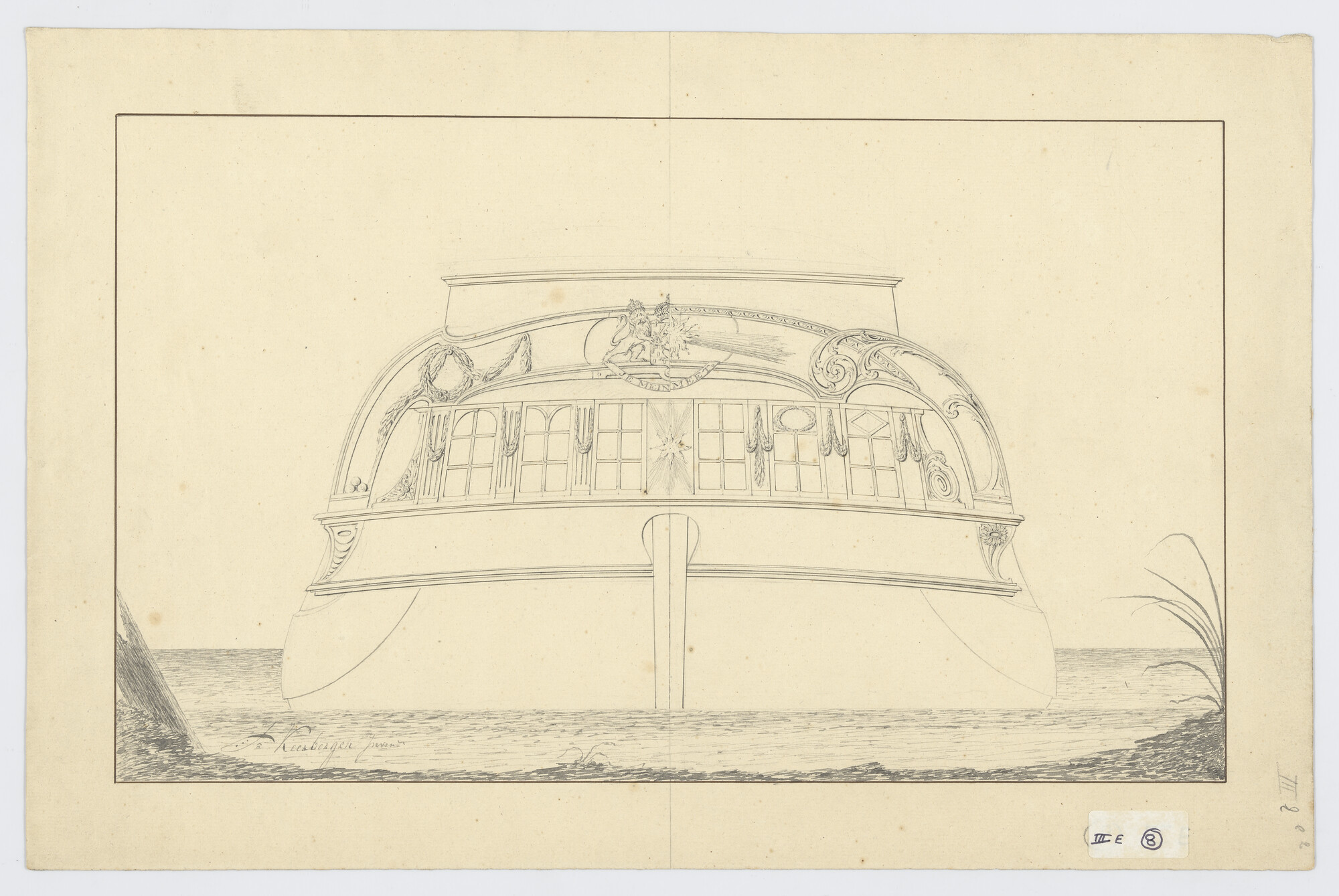 S.0600(01)112; Spiegel van het korvet 'Komeet'; technische tekening