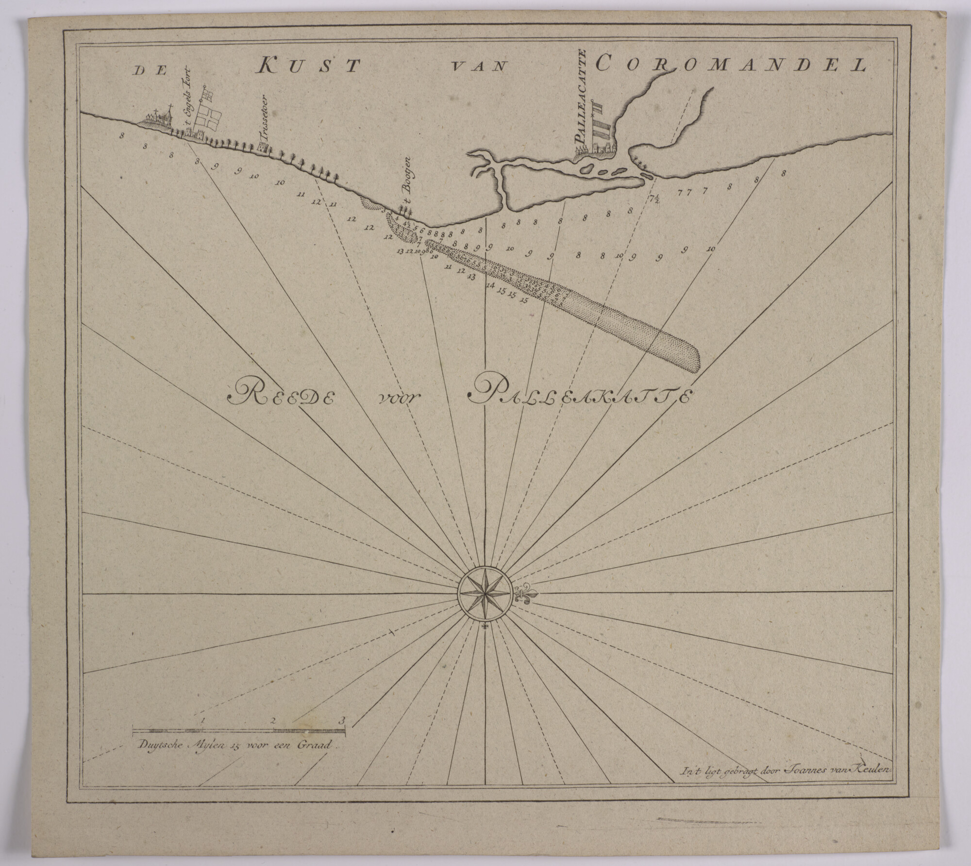 S.0966(10); Detailkaart van de kust van Coromandel (India) met de rede van Palleakatte (het huidige Pulicat); kaart