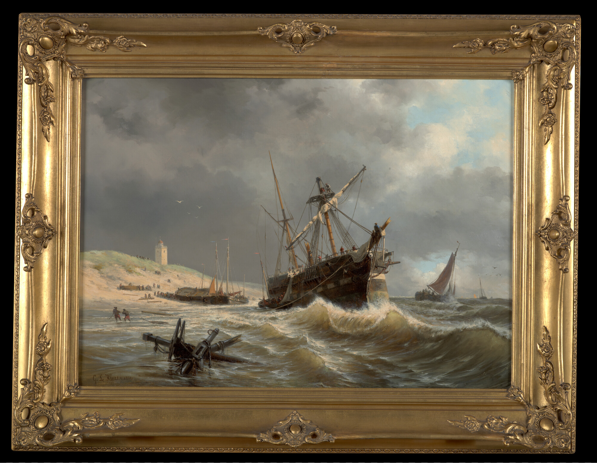 S.4069(a); Een gestrand barkschip; schilderij
