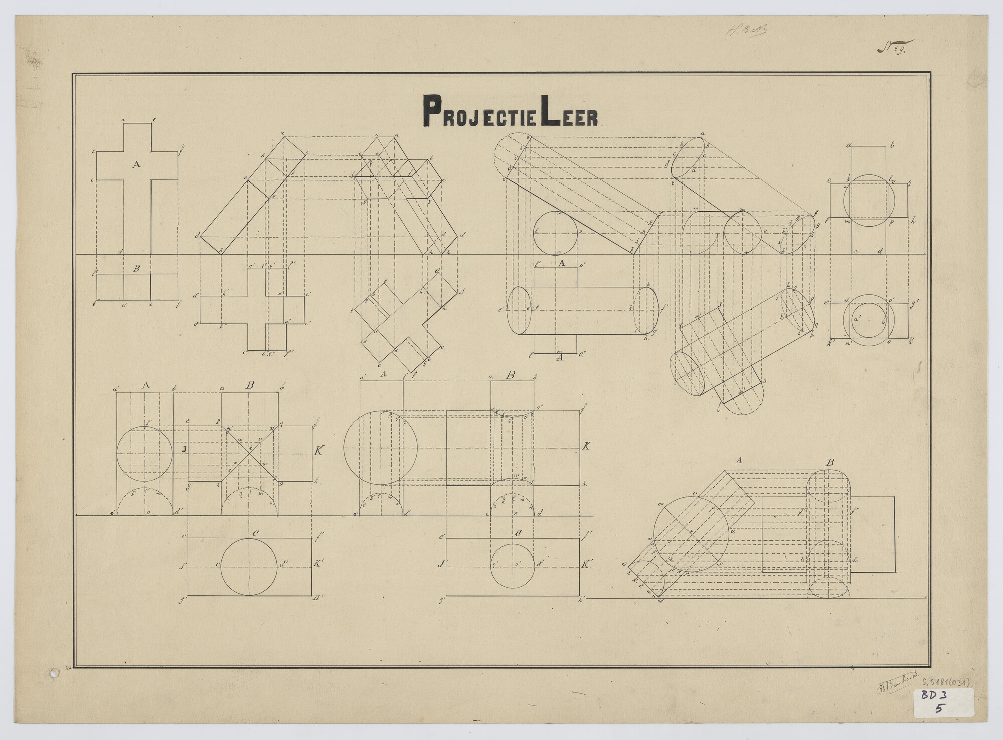 S.5181(031); Inleiding in de eerste beginselen rechtlijnig, bouwkunstig- en werktuigbouwkunstig tekenen: projectieleer; technische tekening