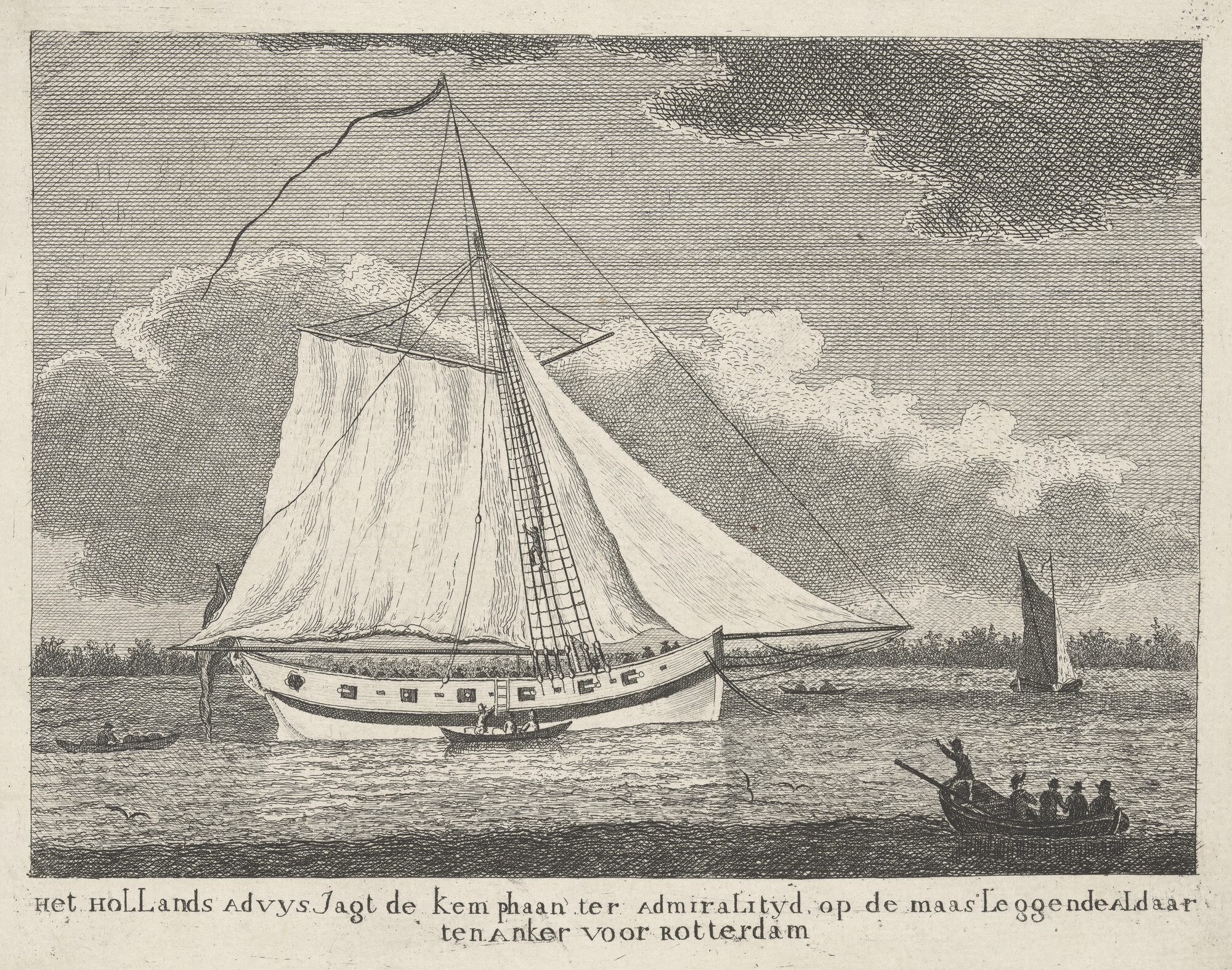 A.5022(02); Het adviesjacht de 'Kemphaan' van de Admiraliteit van de Maze; prent