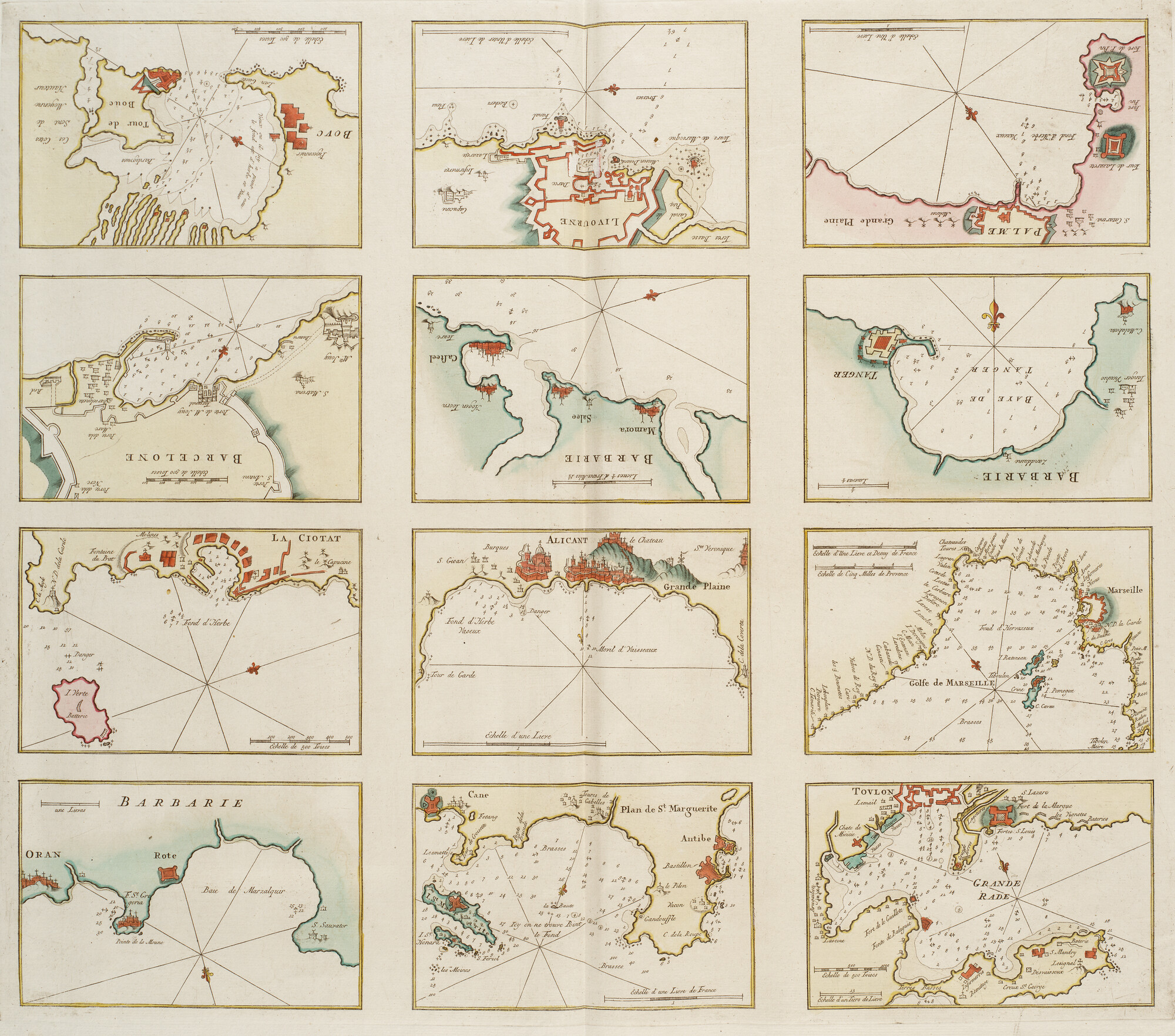 B.0032(109)2 [kaart 116]; Blad met 12  kaartjes van havens en reden van de kusten van Spanje; kaart