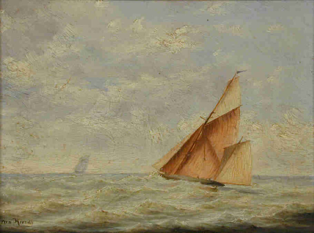 S.6885; Een yawl hoog aan de wind zeilend; schilderij