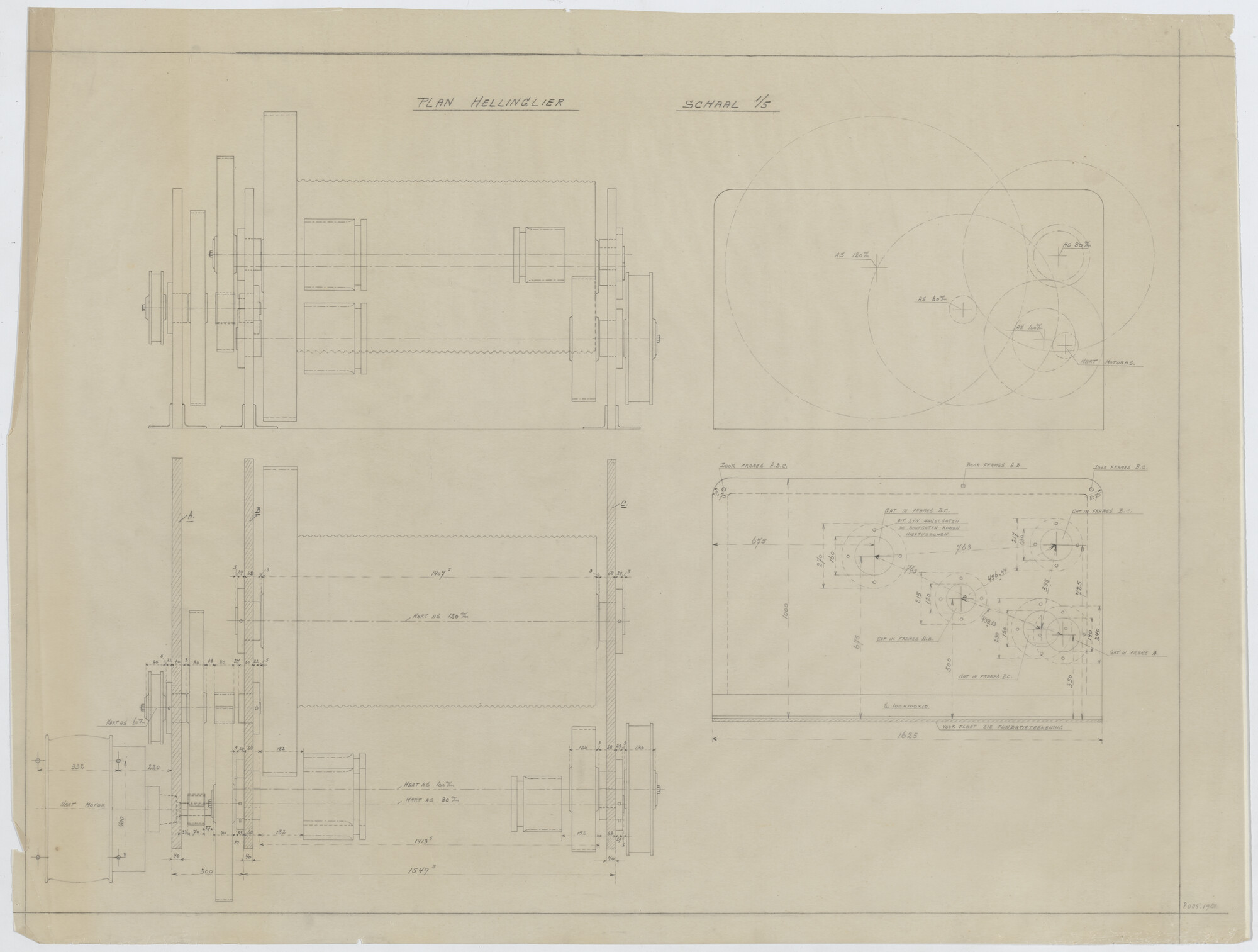2005.1961; Plan van een hellinglier; technische tekening