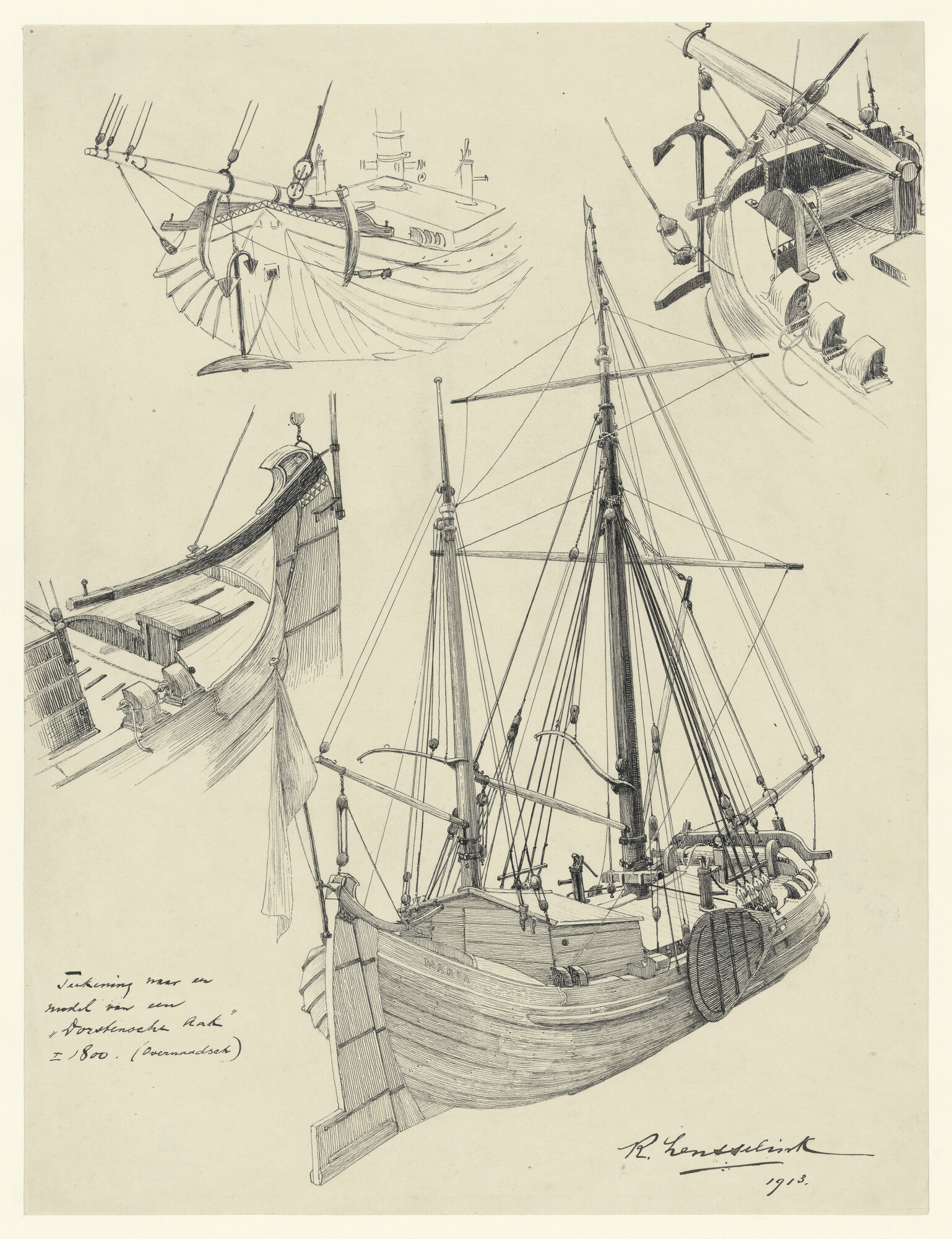 A.0038(03); Tekening naar een model van een Dorstensche aak; tekening