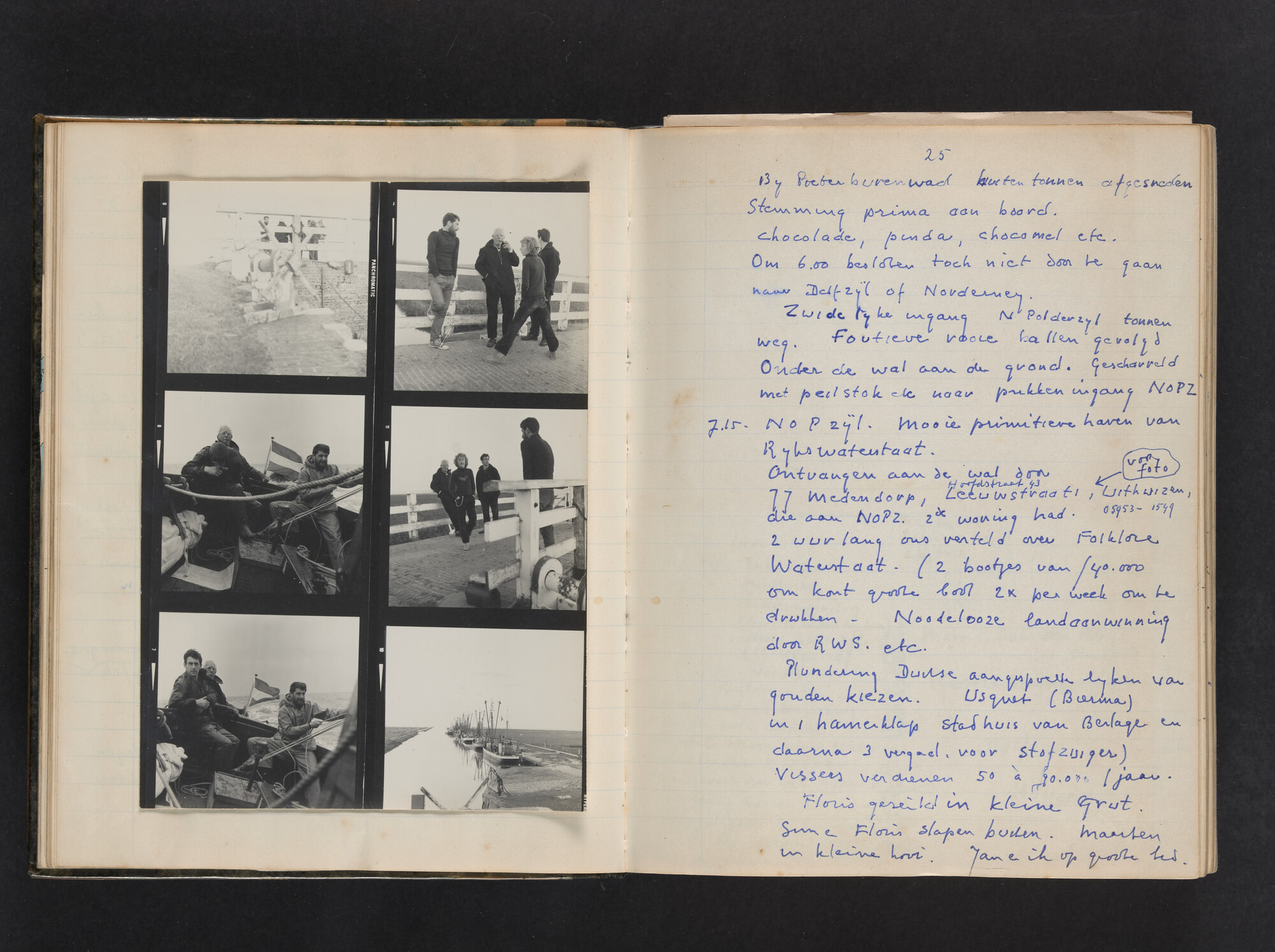 2017.0802; Logboek c.q. fotoalbum van reizen met zeeschouw Grutto (II) in Nederland, Duitsland en Denemarken, 1973-1974; logboek