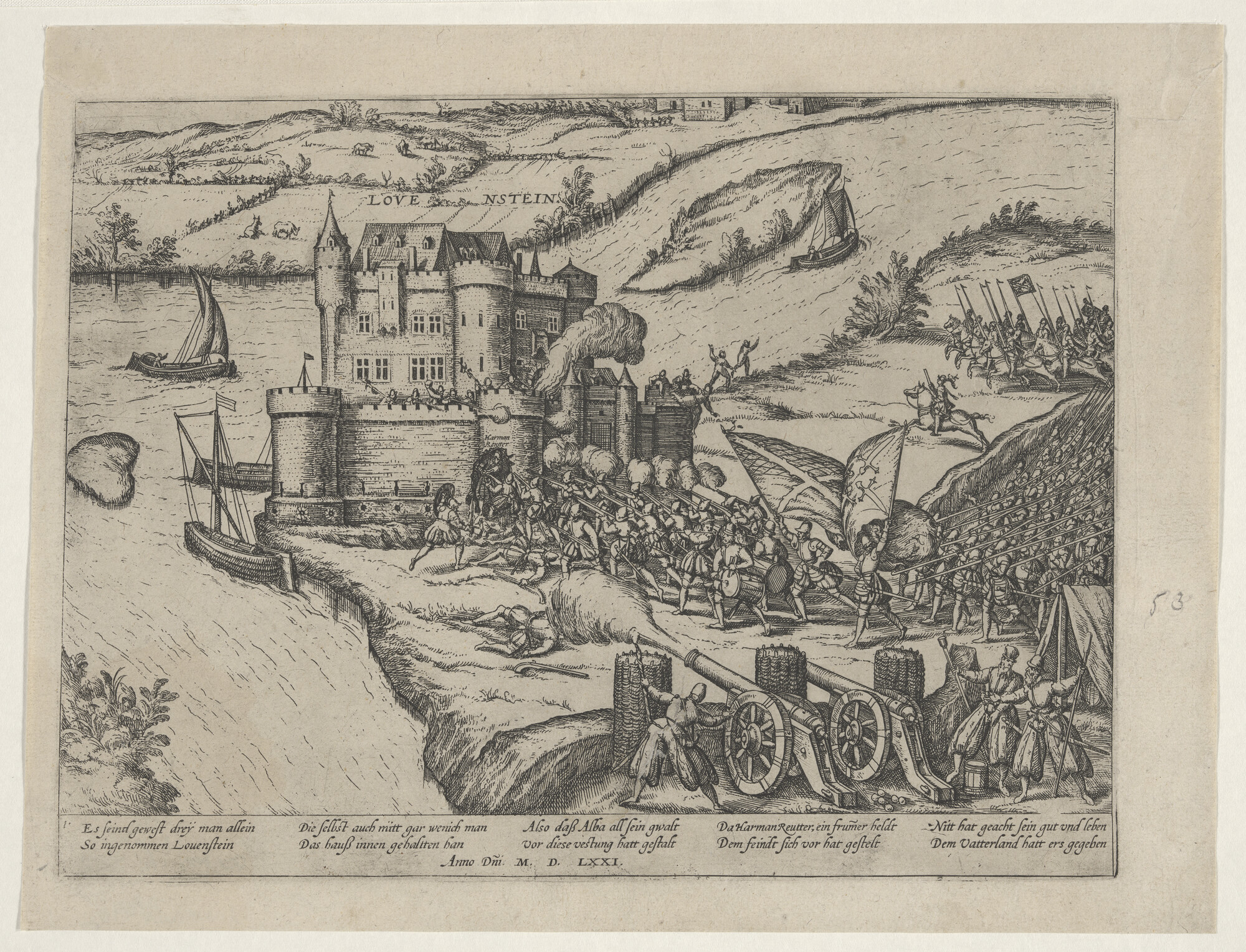 A.0145(027)116; Loevestein door Herman de Ruiter ingenomen, december 1570; prent