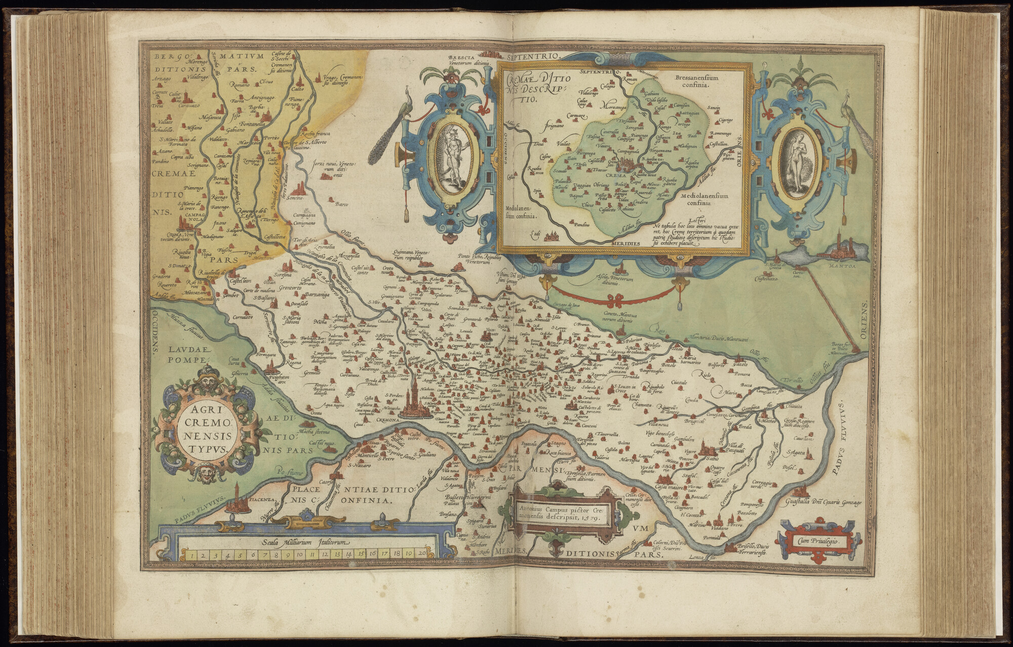 A.0145(042) [kaart 064]; Kaart van Noord-Italië met inzetkaart van de regio rond Crema; kaart