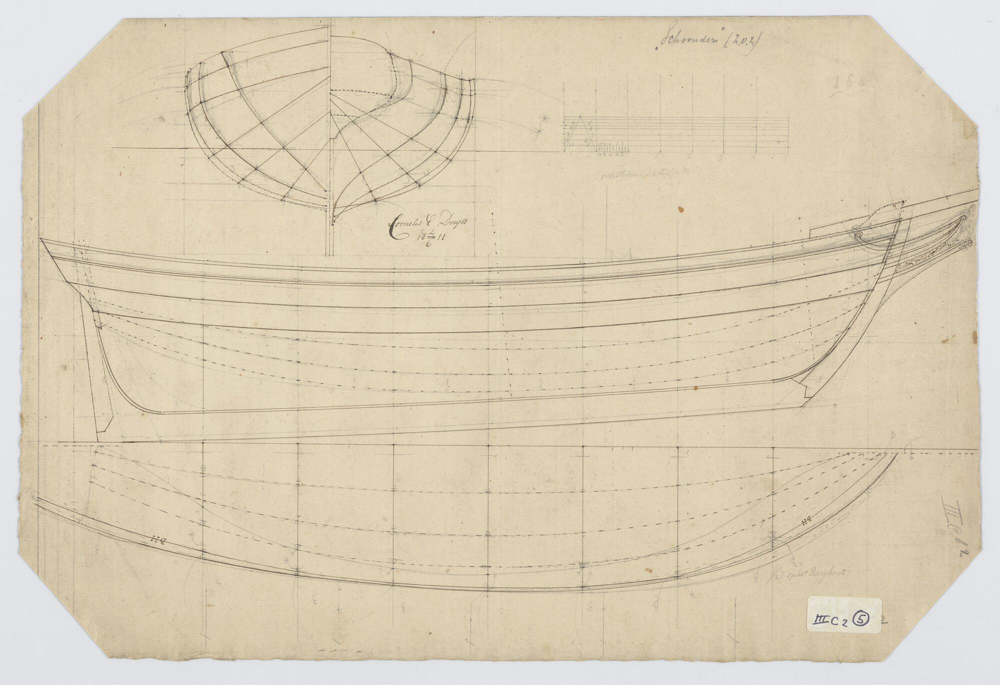 S.0188(23)15; Lijnenplan van een schoonderschip; technische tekening