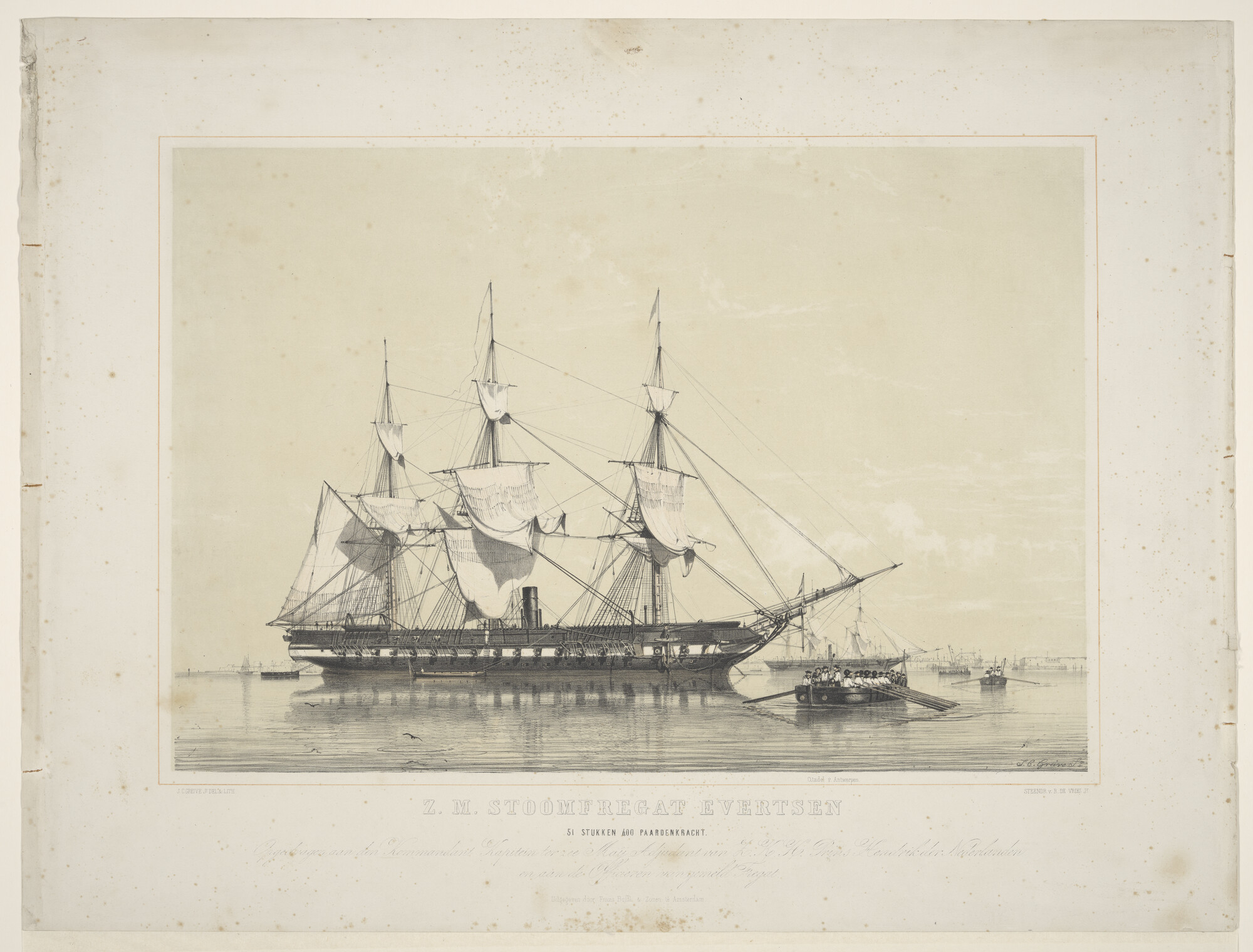 A.0149(0749); Het stoomfregat ' Zr.Ms. 'Evertsen'; prent