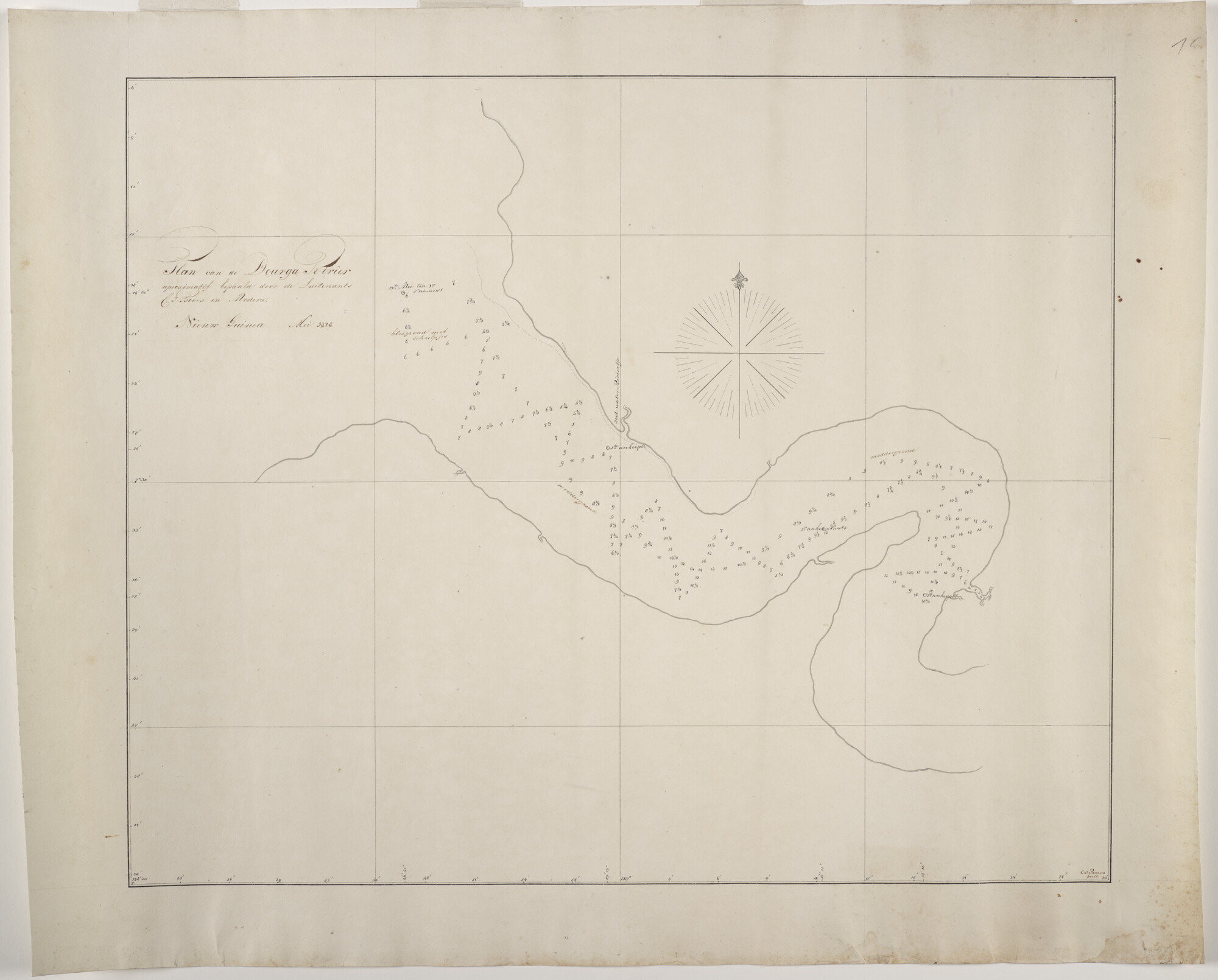 1995.5215; Plan van de Dourga Rivier aan de zuidkust van Nieuw Guinea; zeekaart