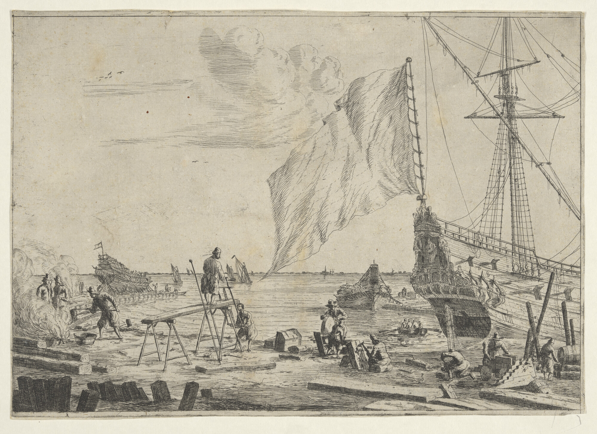 A.0145 [nr 0015]; Prent van een scheepswerf; prent