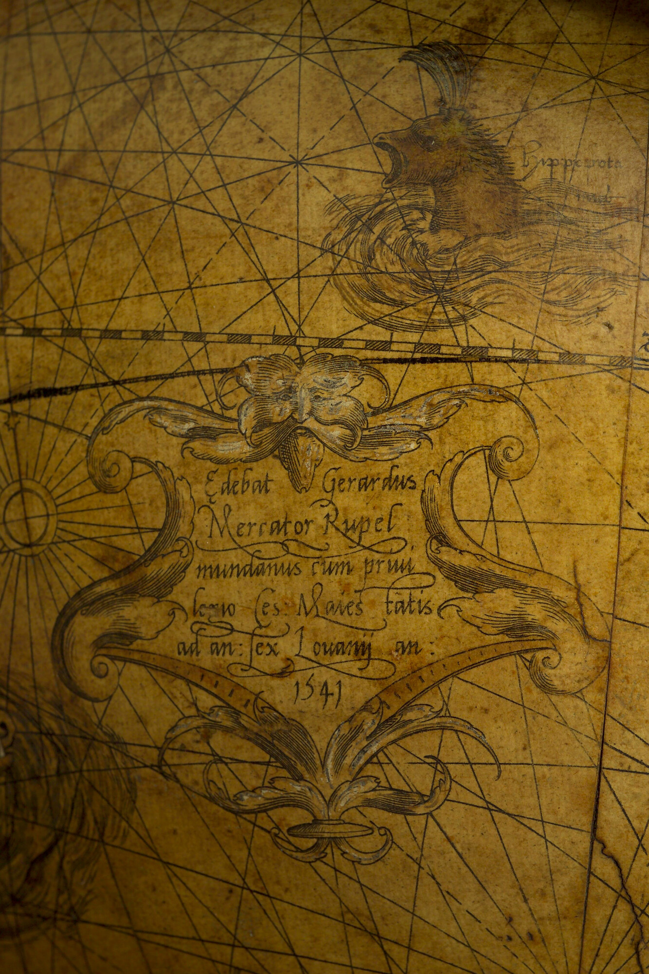 A.0145(025)01; Aardglobe van 42 cm. in doorsnede door Gerard Mercator, 1541, waarschijnlijk een facsimile editie uit 1875; globe