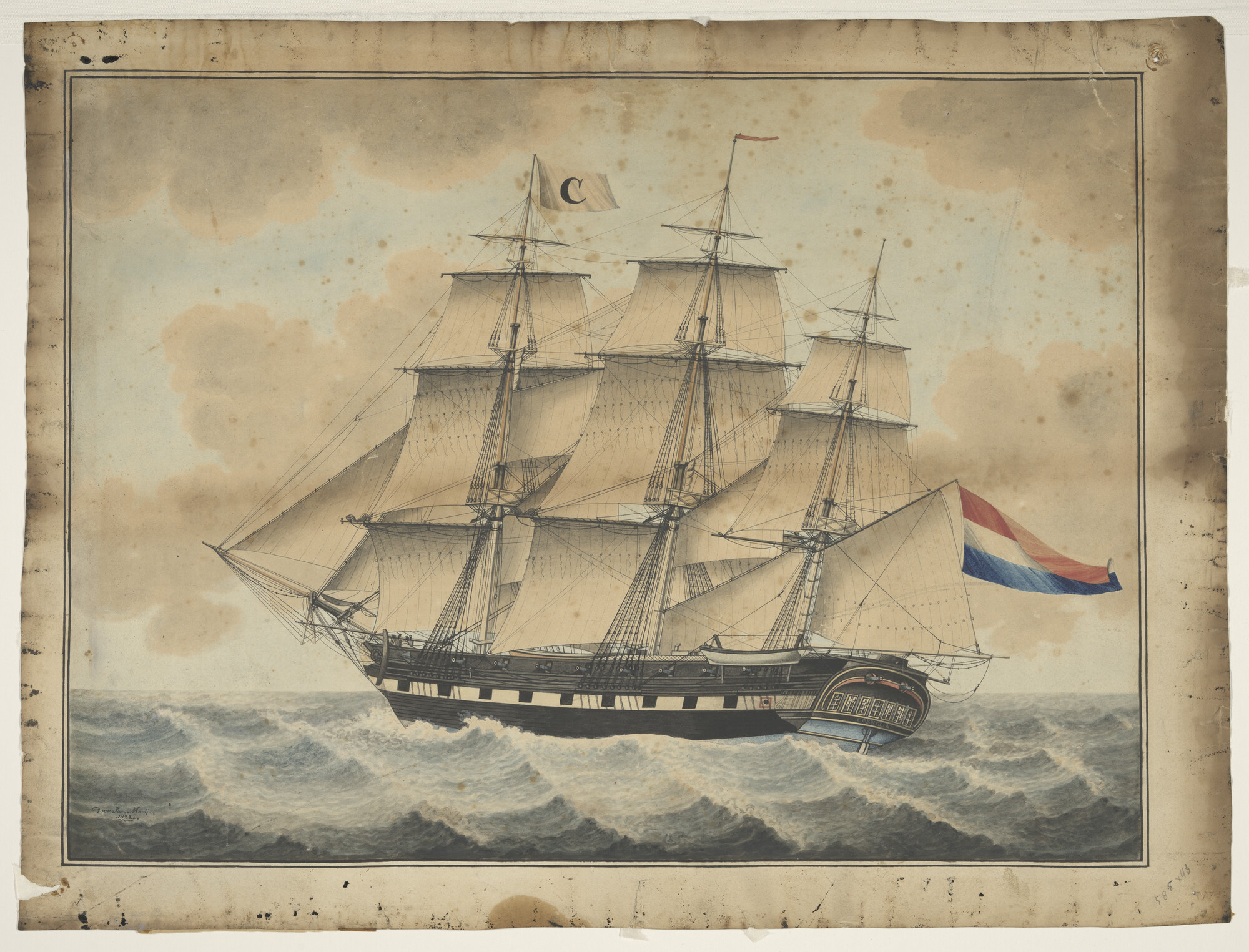 A.1942; Het fregatschip Cornelia; tekening