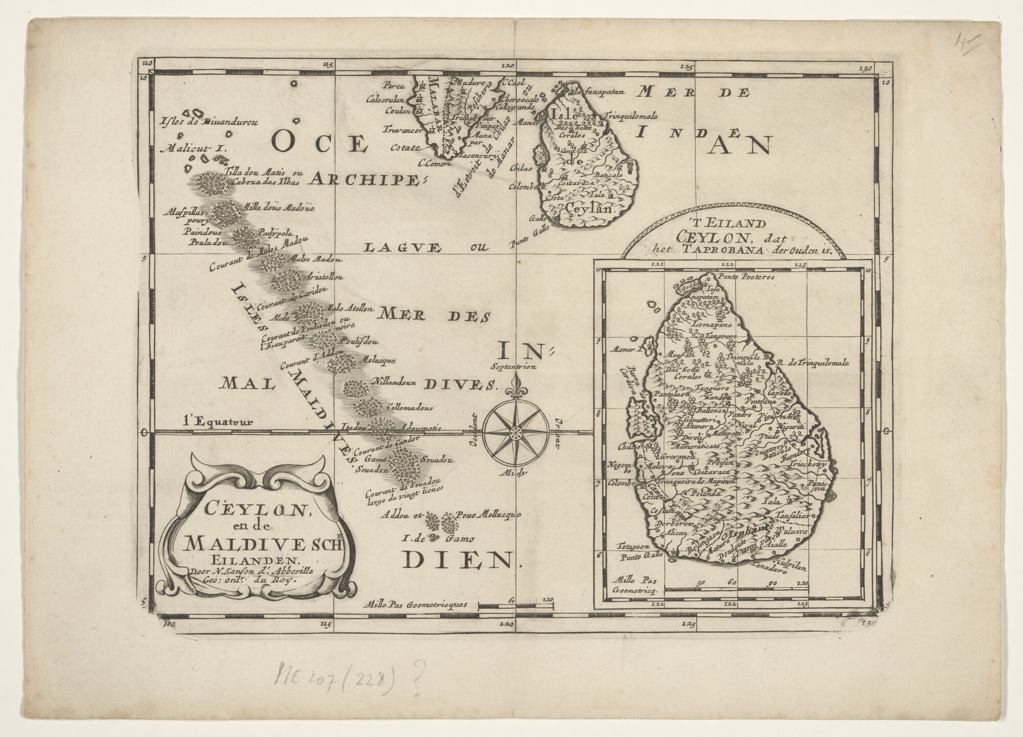 A.4692(01)15; Kaart van Ceylon en de Malediven door Nicolas Sanson (1600-1667); landkaart