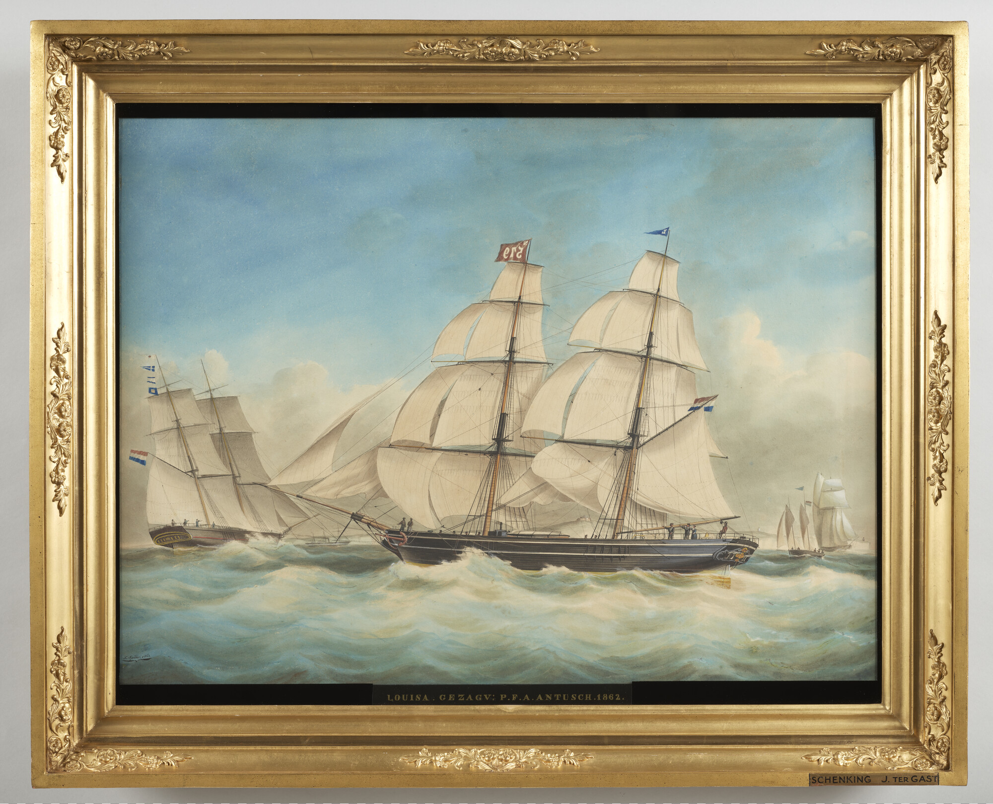 S.2096(02); De koopvaardijbrik Louisa in Het Kanaal; tekening