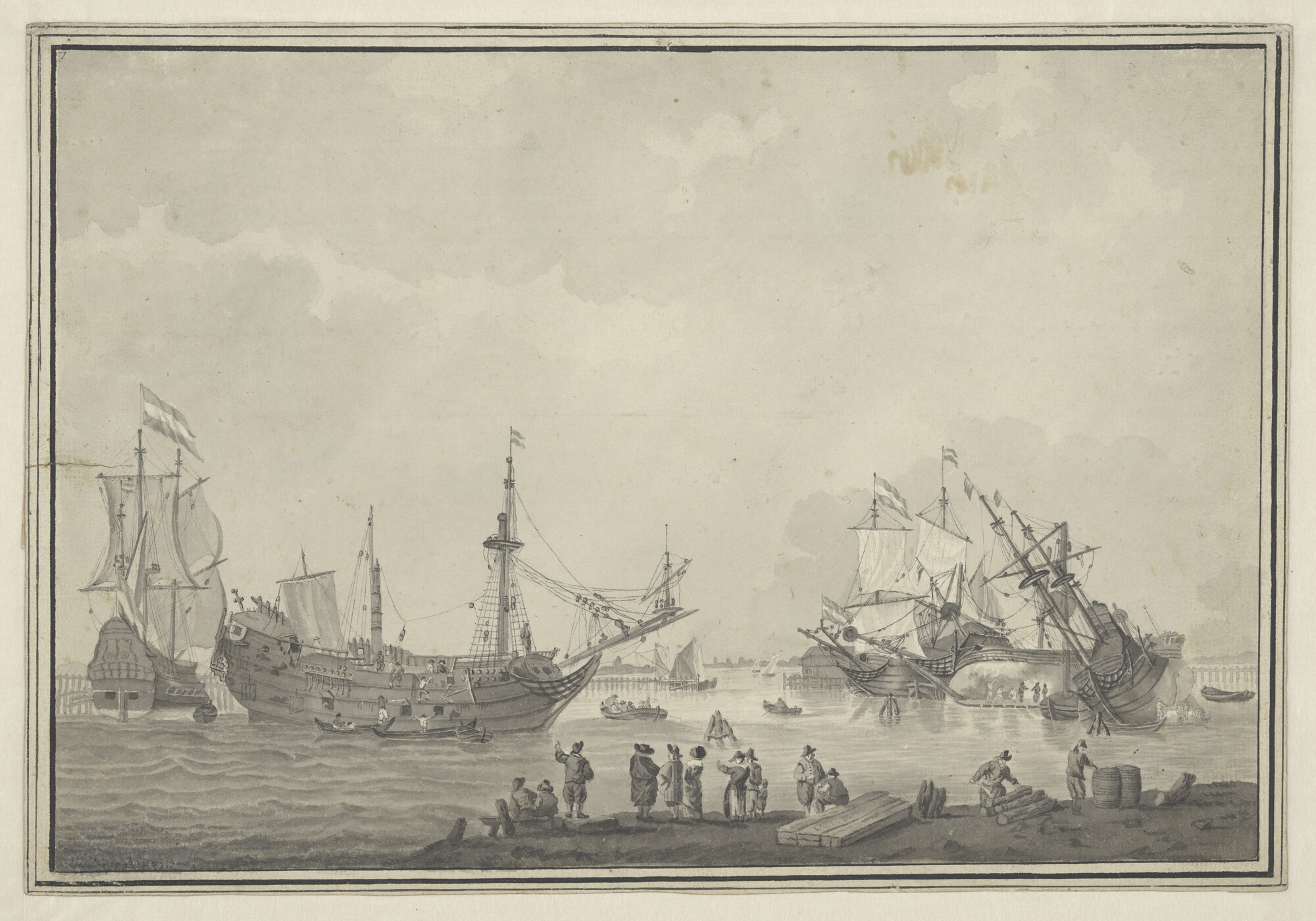 A.0410(04); Nederlandse schepen in herstelling, tweede helft zeventiende eeuw; tekening