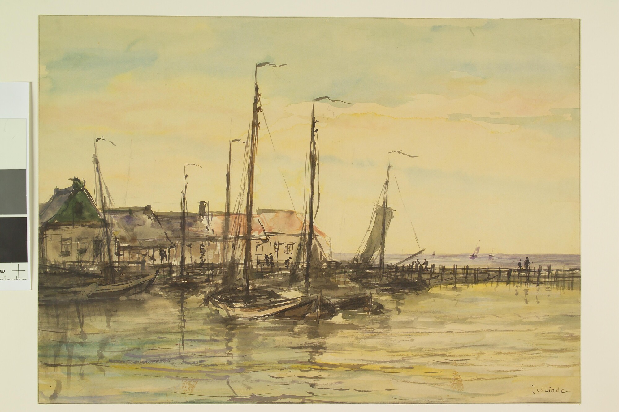 S.3088(05); De haven van Urk met botters; tekening