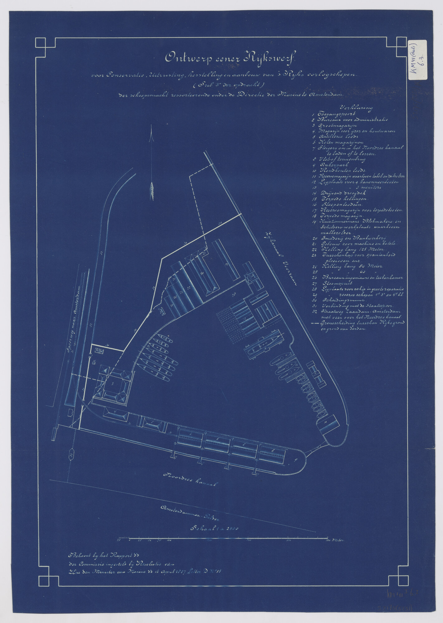 S.2175(5231); Ontwerp voor een nieuwe Rijkswerf te Amsterdam nabij de Hembrug (1887); technische tekening