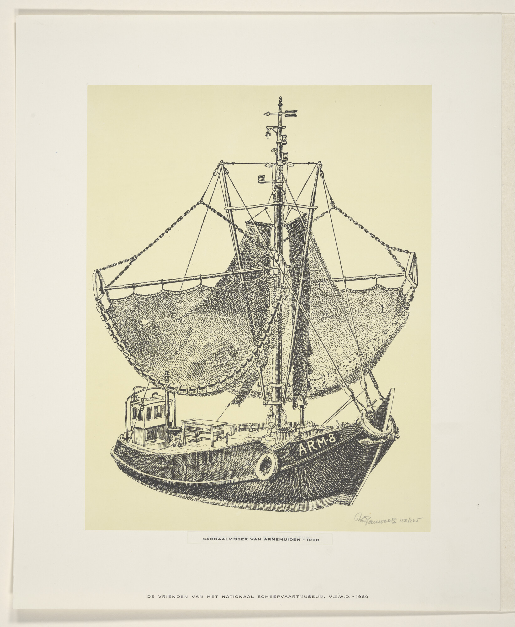 S.3350; Een garnaalvisser van Arnemuiden; prent
