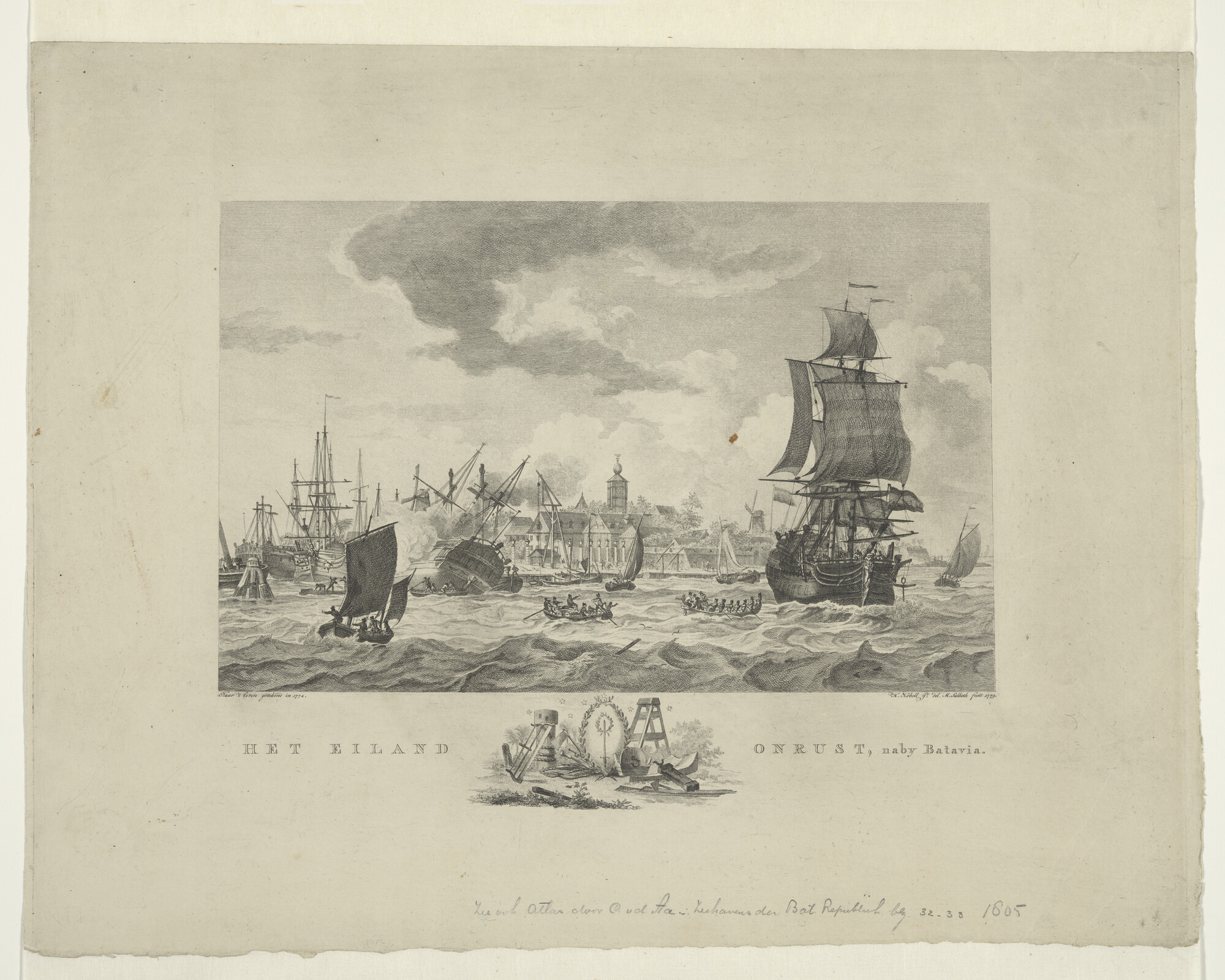 S.2276 [nr 0003]; Het eiland Onrust bij Batavia; prent