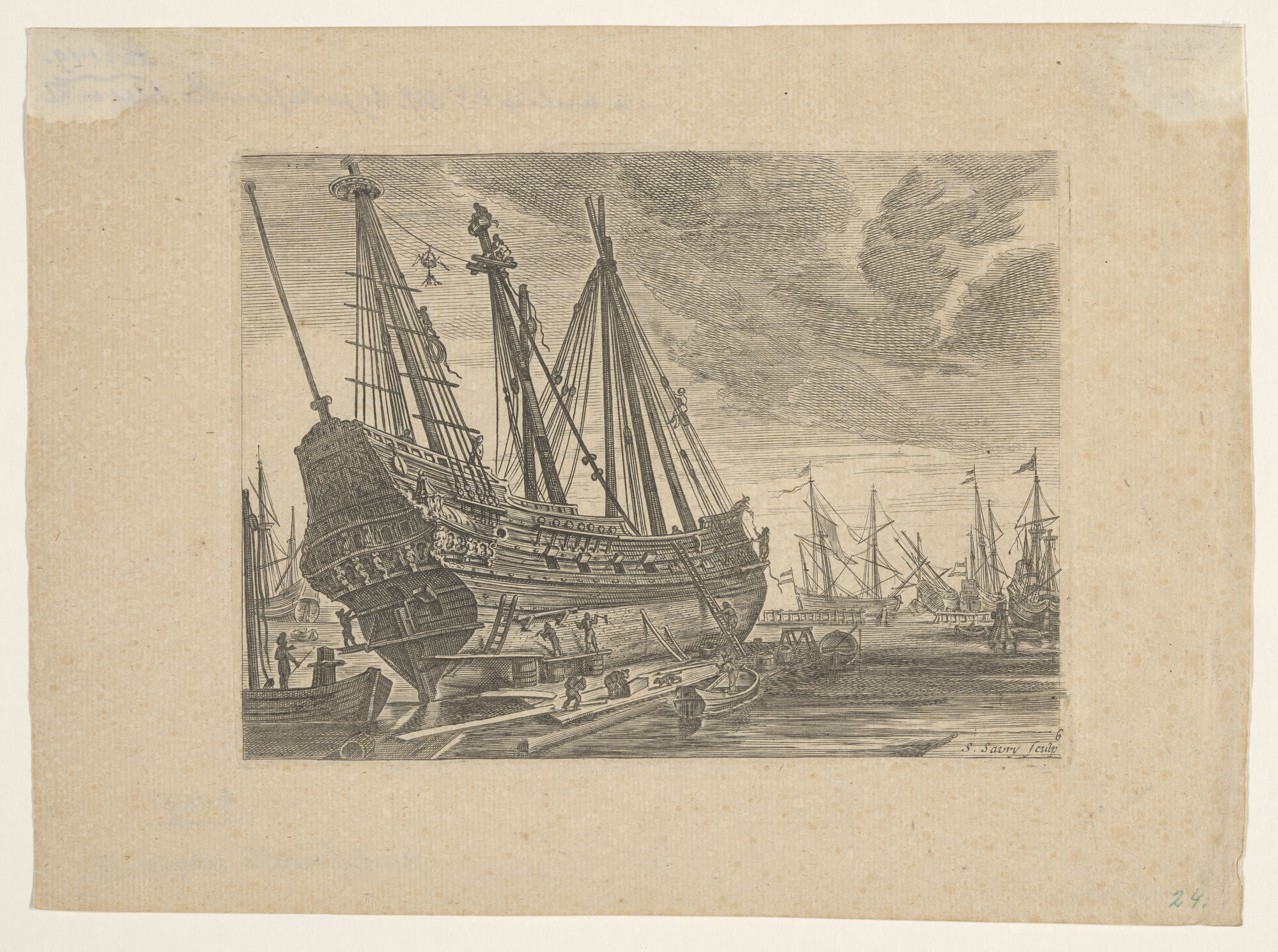 A.0149(0332); Het kalfaten van een schip; prent