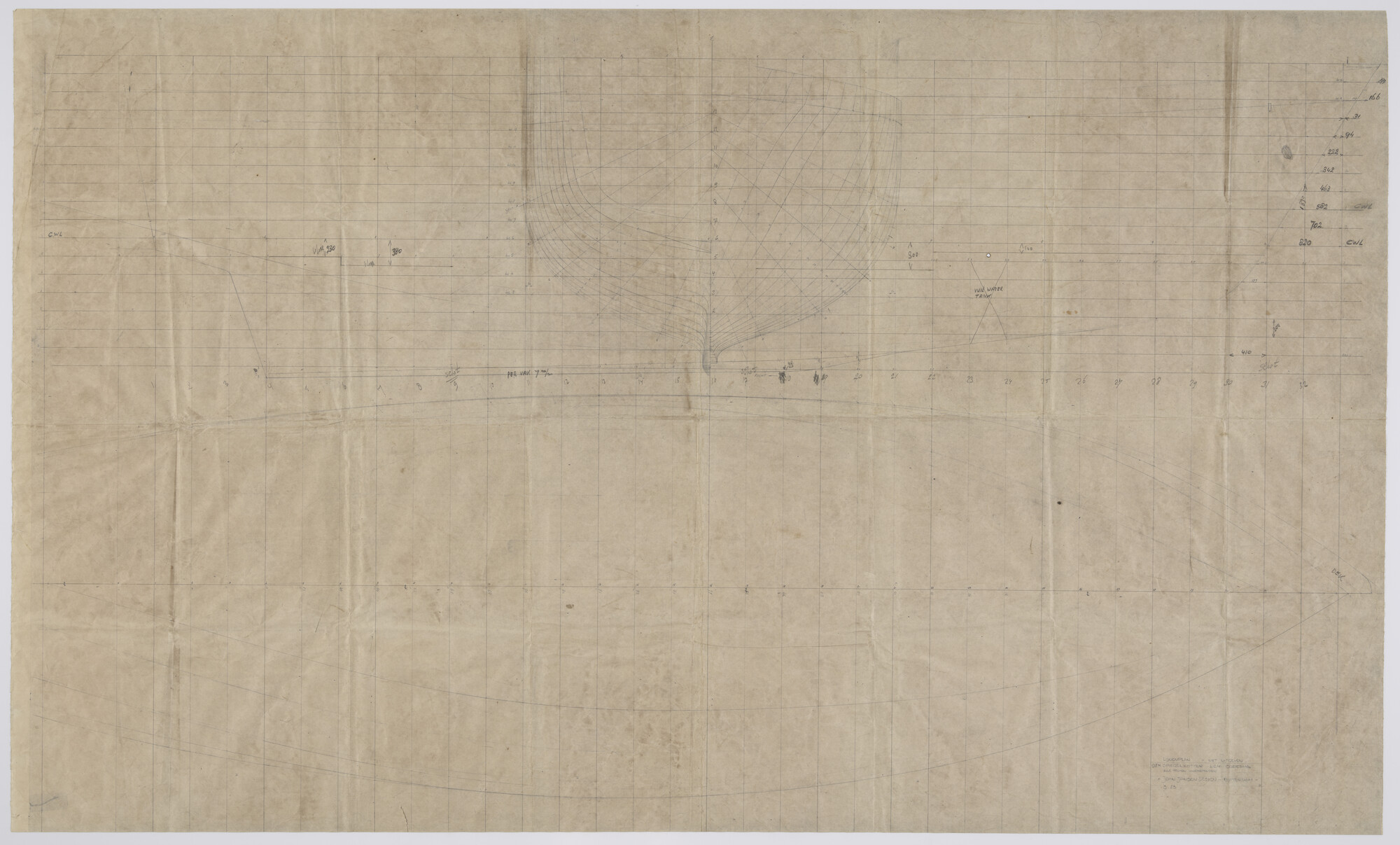 2010.1032; Lijnenplan (niet uitgegeven) van een Motorjacht van 13.82 meter; technische tekening