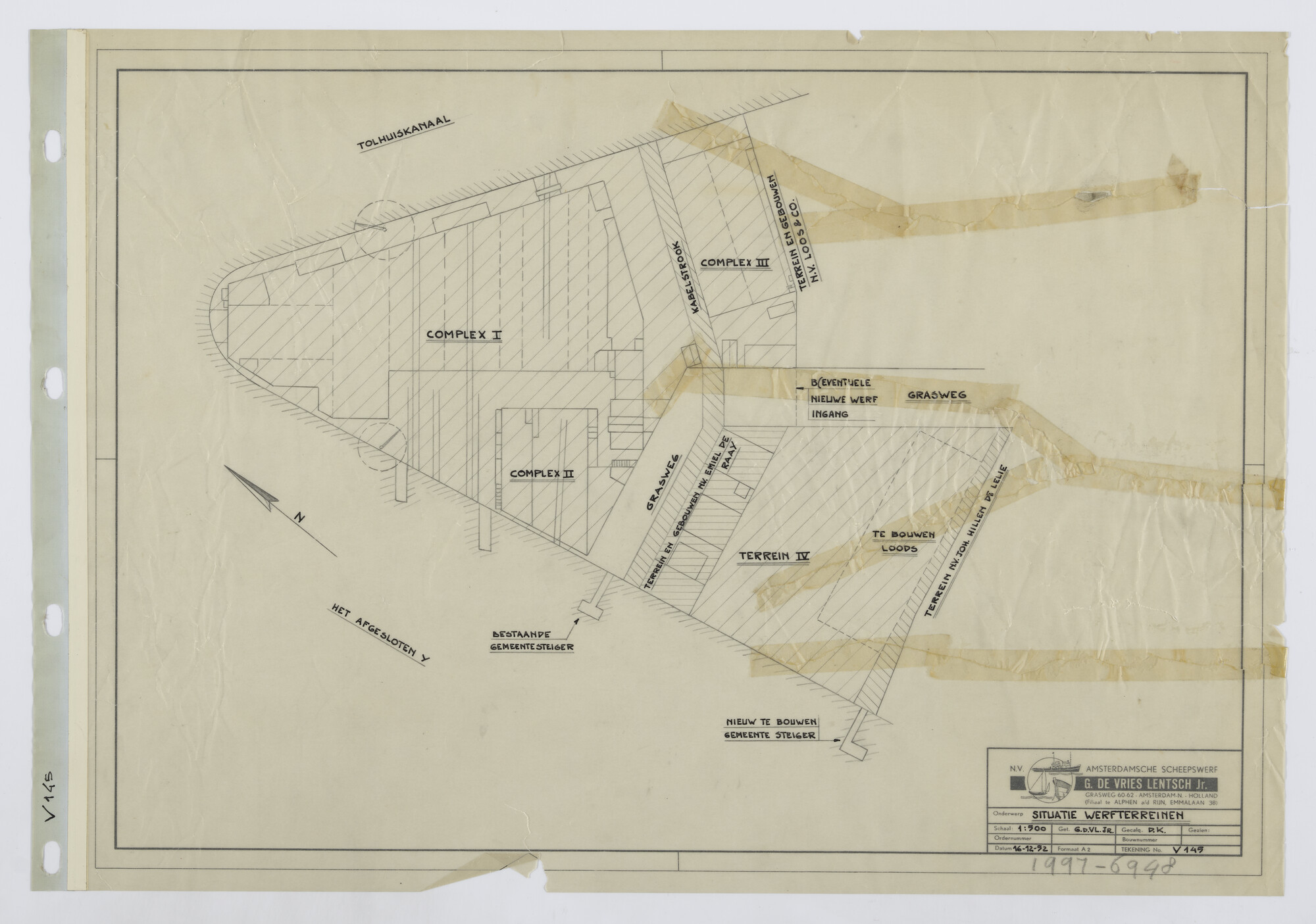 1997.6948; Situatiekaartje van de Amsterdamse Scheepswerf aan de Grasweg; technische tekening