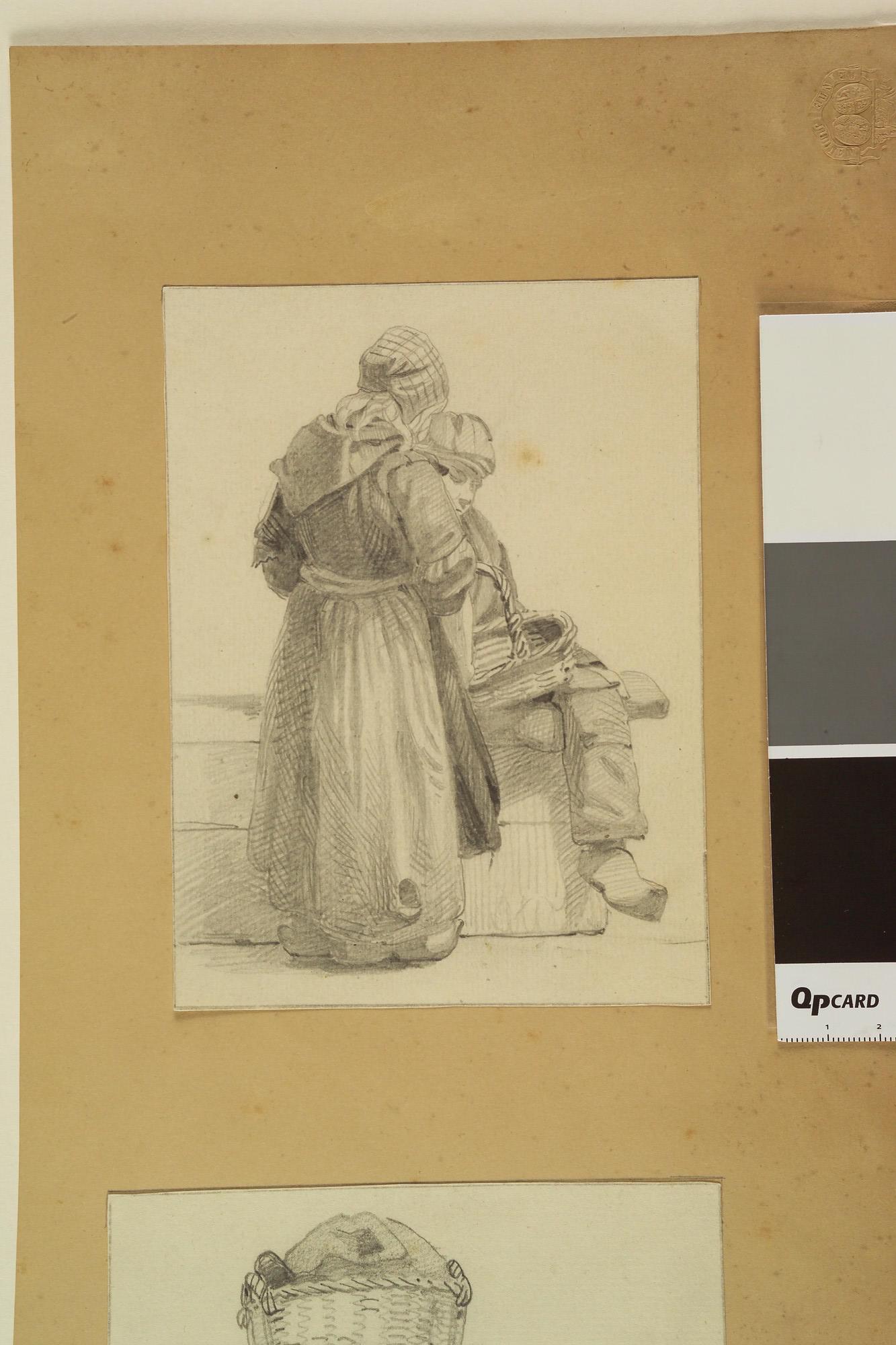 A.0863(11); Een jongen en een meisje met een mand; tekening