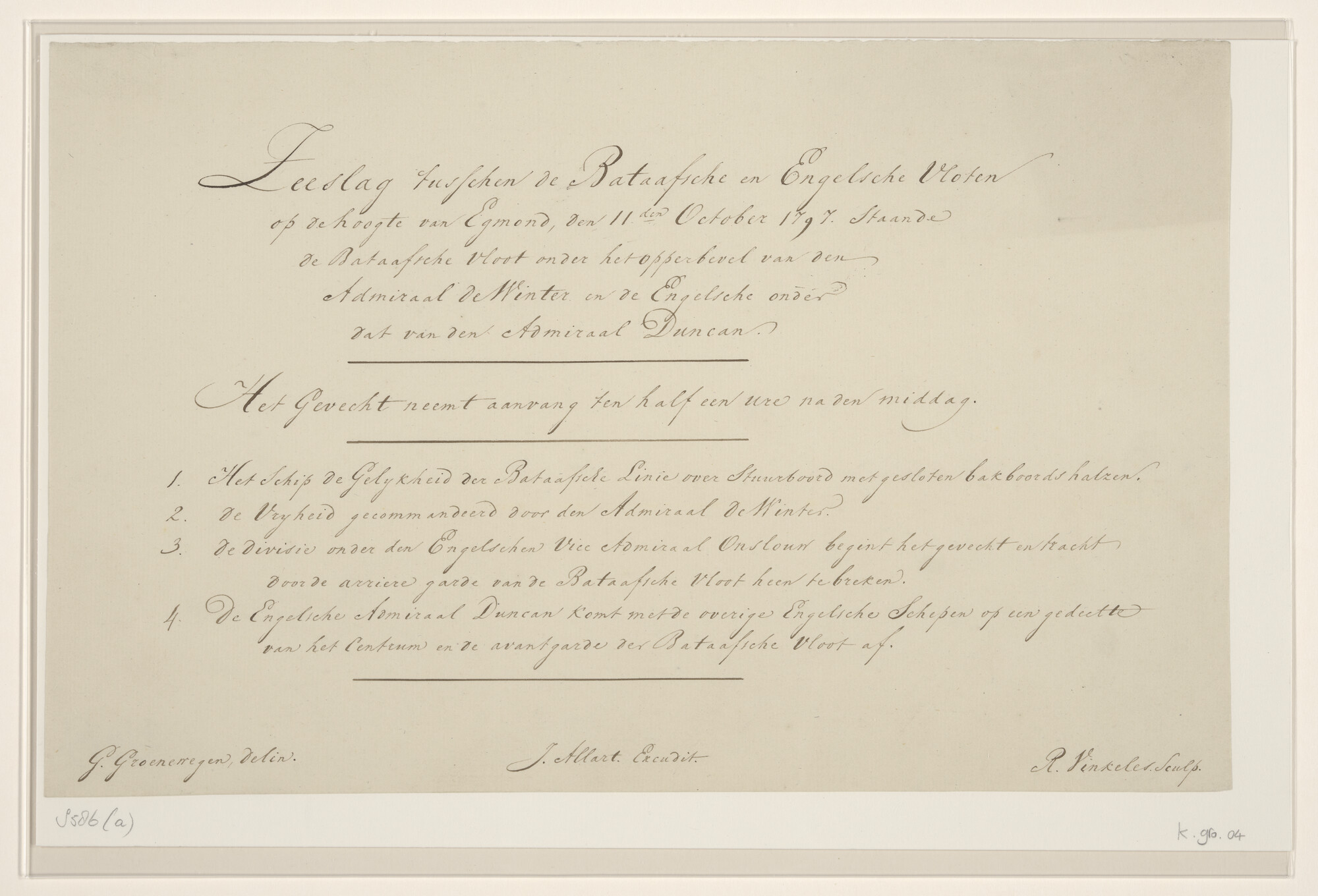 S.0586(a)2; Tekst over de zeeslag tussen de Bataafsche en Engelse vloten; handschrift