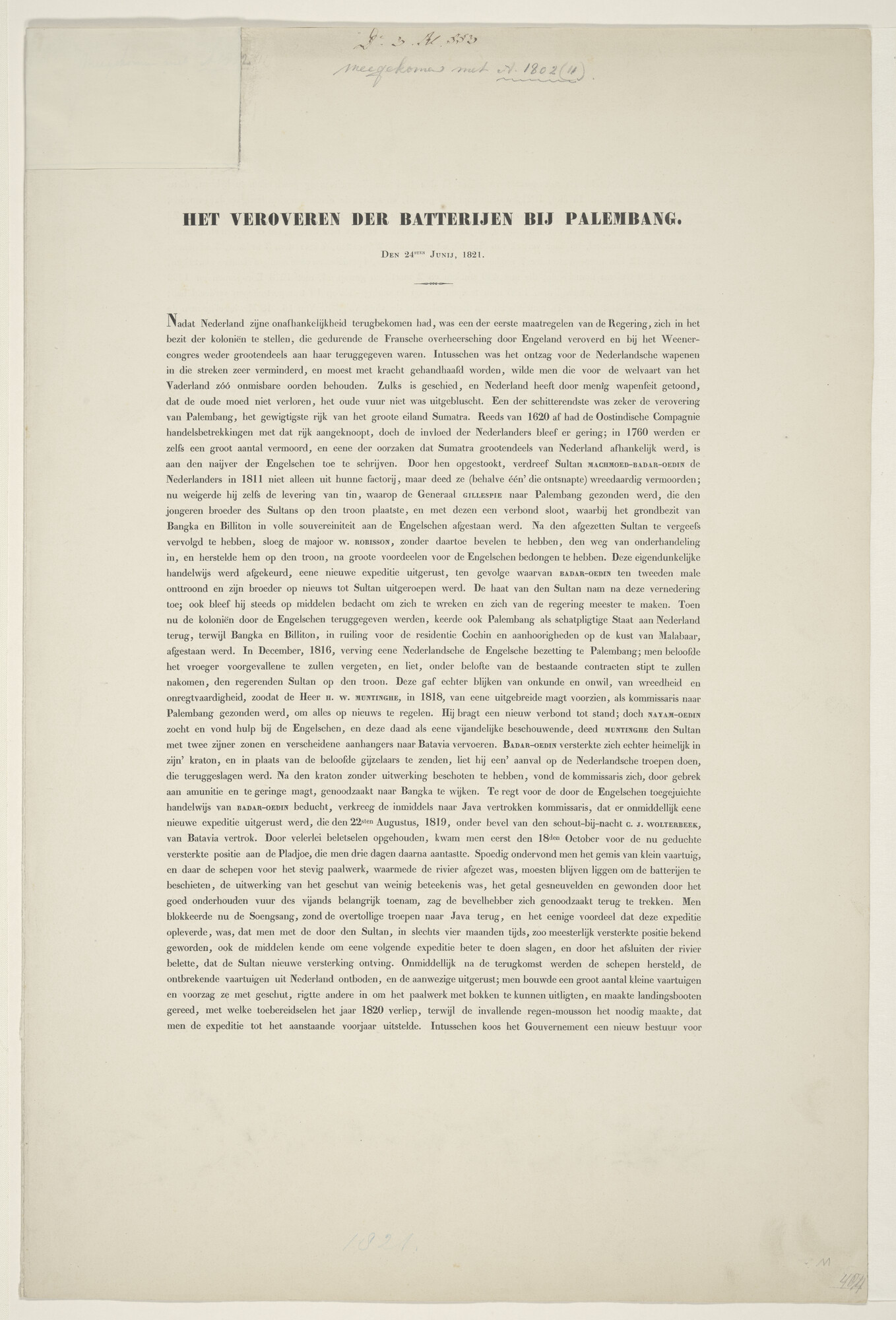 A.1802(11)3; Toelichting van 4 pagina's bij de prent door P.J. Schotel van de verovering; tekst