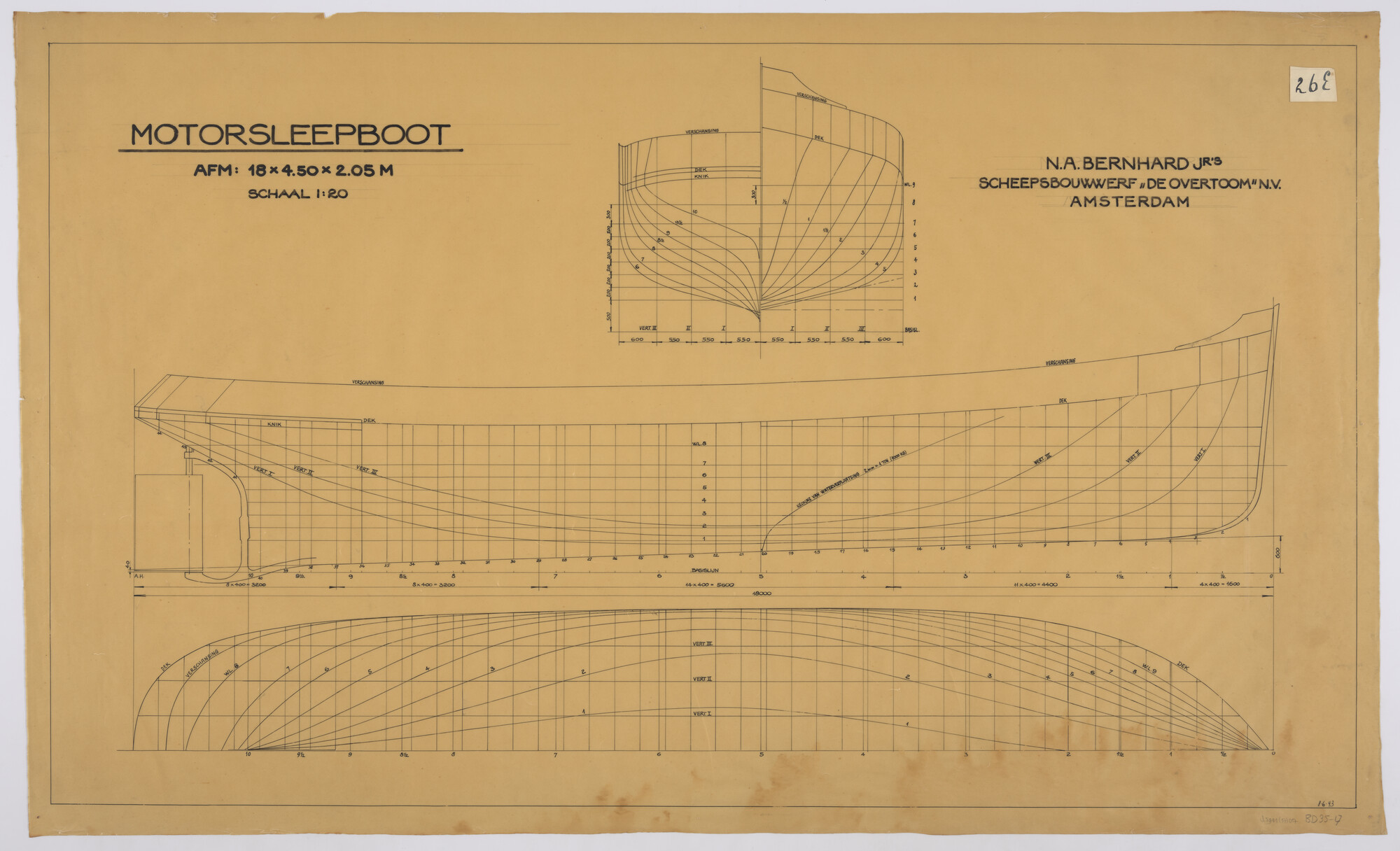 S.5941(17)017; Lijnenplan motorsleepboot; technische tekening