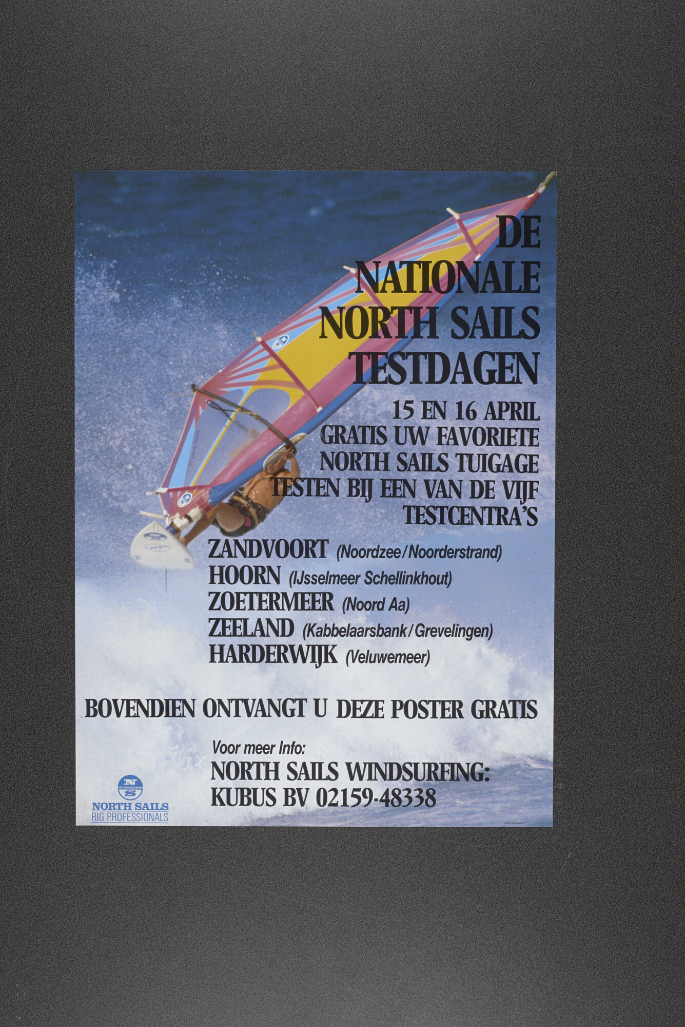 2015.4717; Reclameaffiche voor de "Nationale North Sails Testdagen" waar men windsurftuigage kon testen; affiche