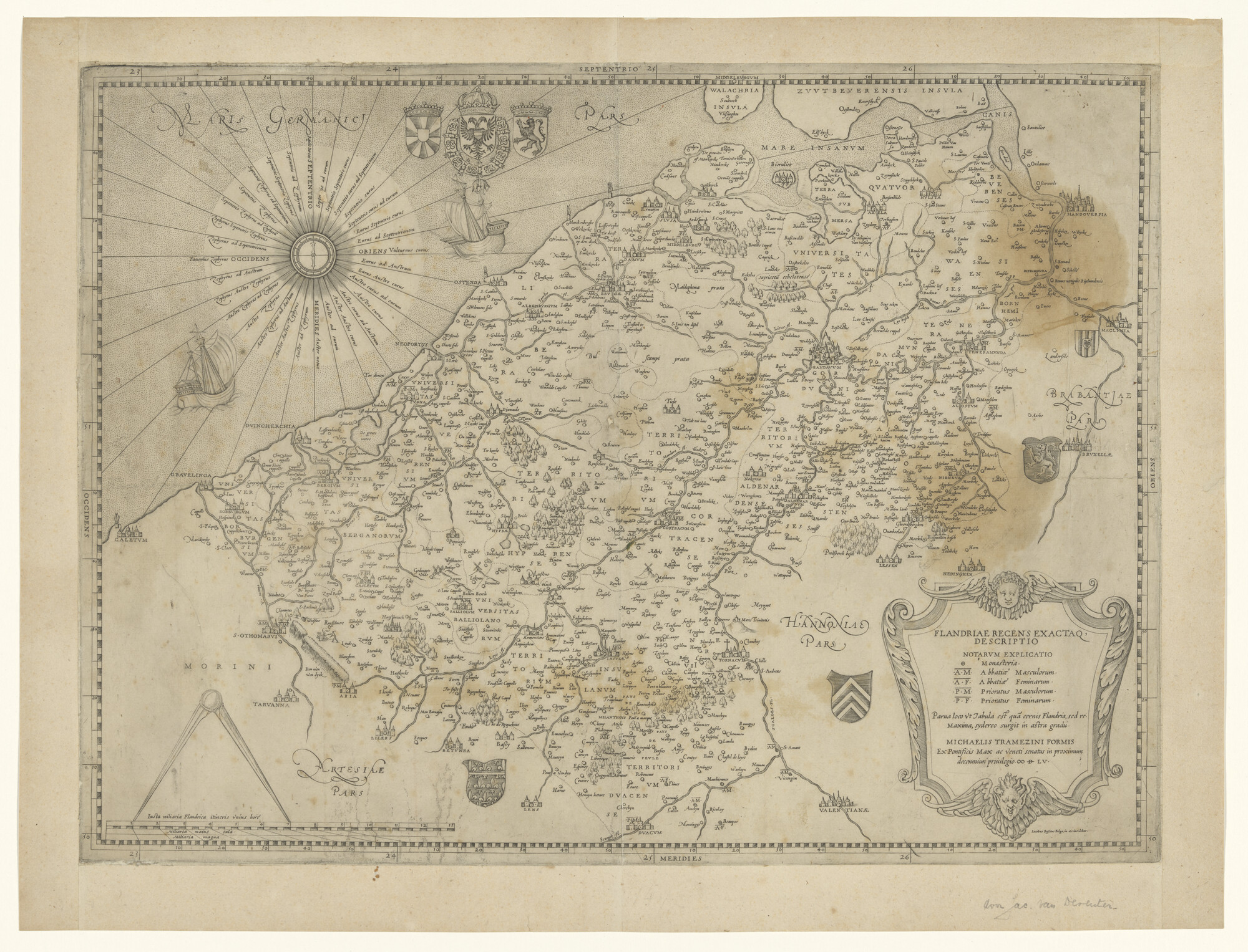 A.0145(197)03; Kaart van Vlaanderen gegraveerd door Jacobus Bussius Belga, 1555; landkaart