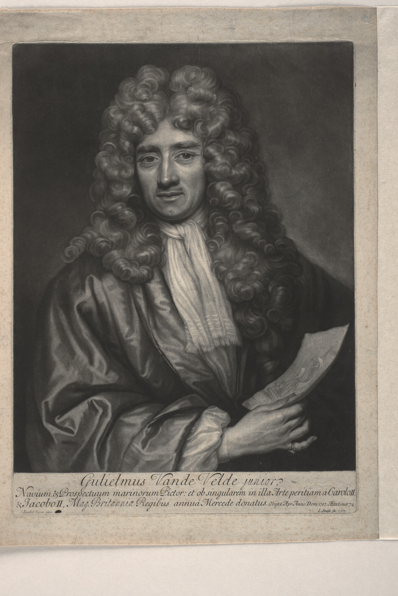 A.0484(01); Portret van Willem van de Velde de Jonge (1633-1707); prent