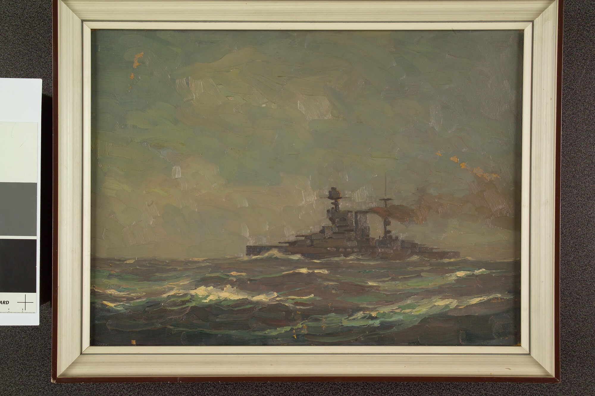 A.4955(02); Een Brits slagschip op zee; schilderij