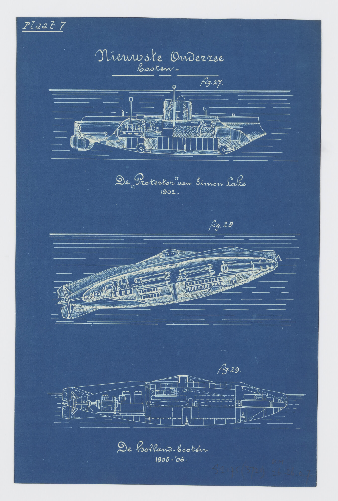 S.2175(3721); Buitenlandse onderzeeboot ontwerpen [1902 tot 1906]; technische tekening