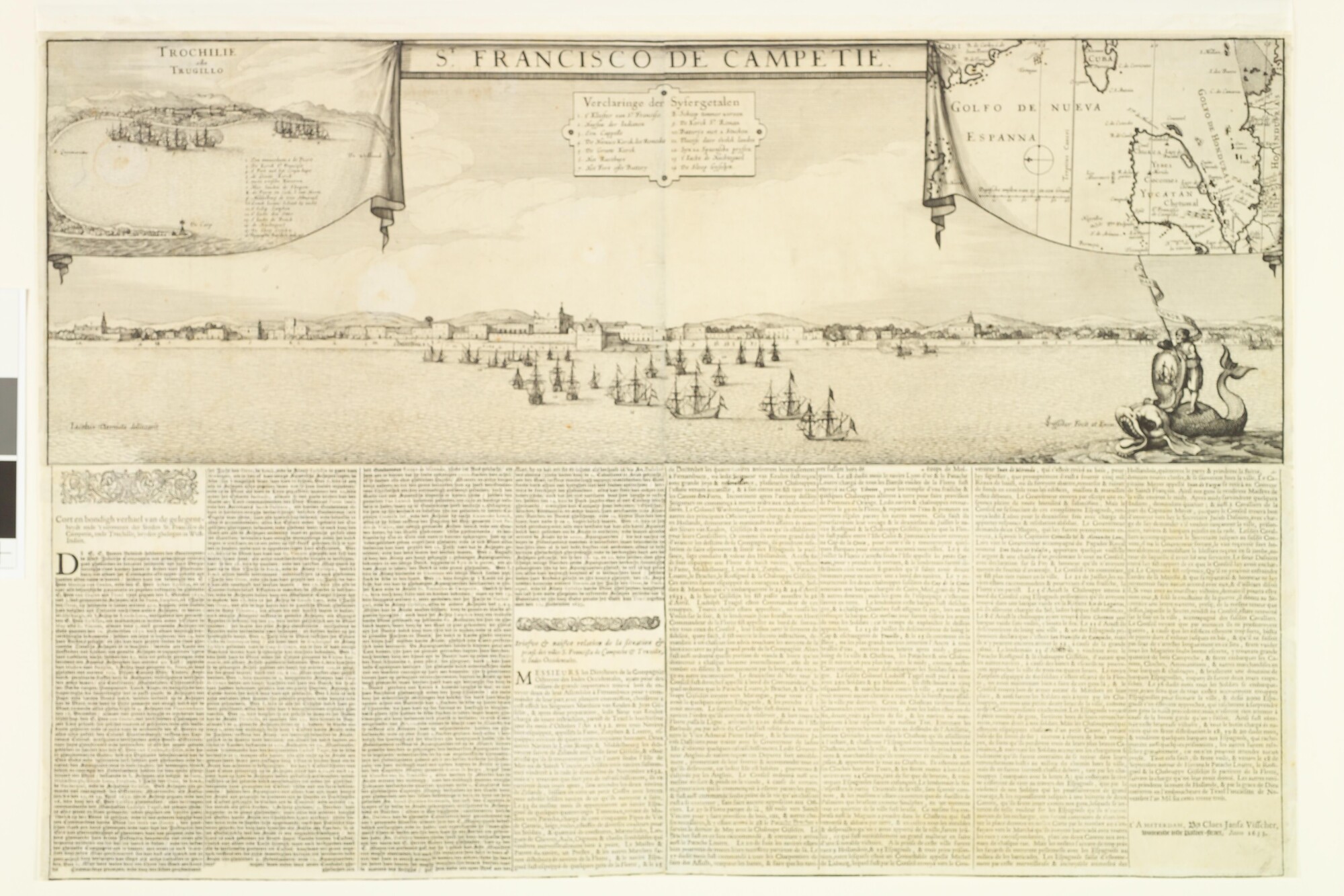 A.0145(250)4; De verovering van Truxillo (Trogillo) in Honduras en de strooptocht bij en in St. Francisco de Campetie, 1633; prent